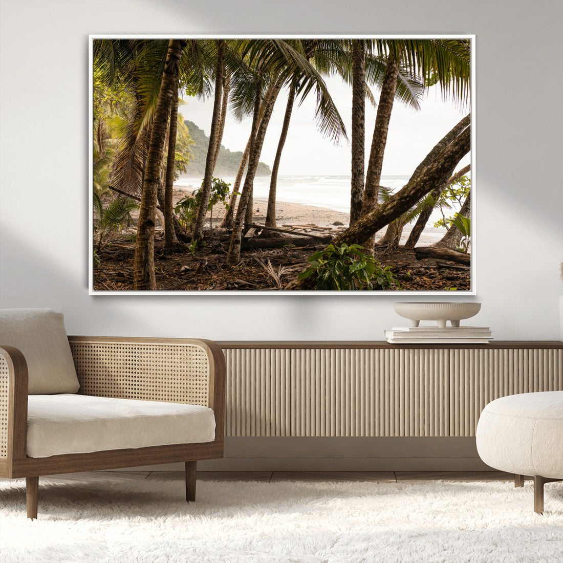Tropical Jungle Wall Art Canvas Print, Framed Palm Tree Forest Art, Coastal Escape Decor