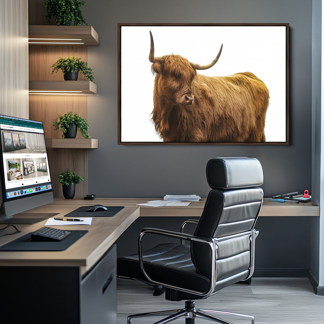 Highland Cow Wall Art Canvas Print, Scottish Bull Print, Framed Rustic Farmhouse Art Print, Large Country Animal Printing Perfect for Farmhouse Decor