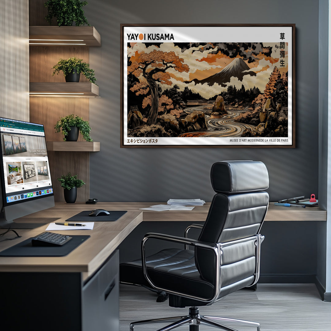 Modern Japanese Wall Art Print Yayoi Kusama Canvas Wall Art Abstract Mount Fuji Canvas Print Japanese Landscape Art Printing