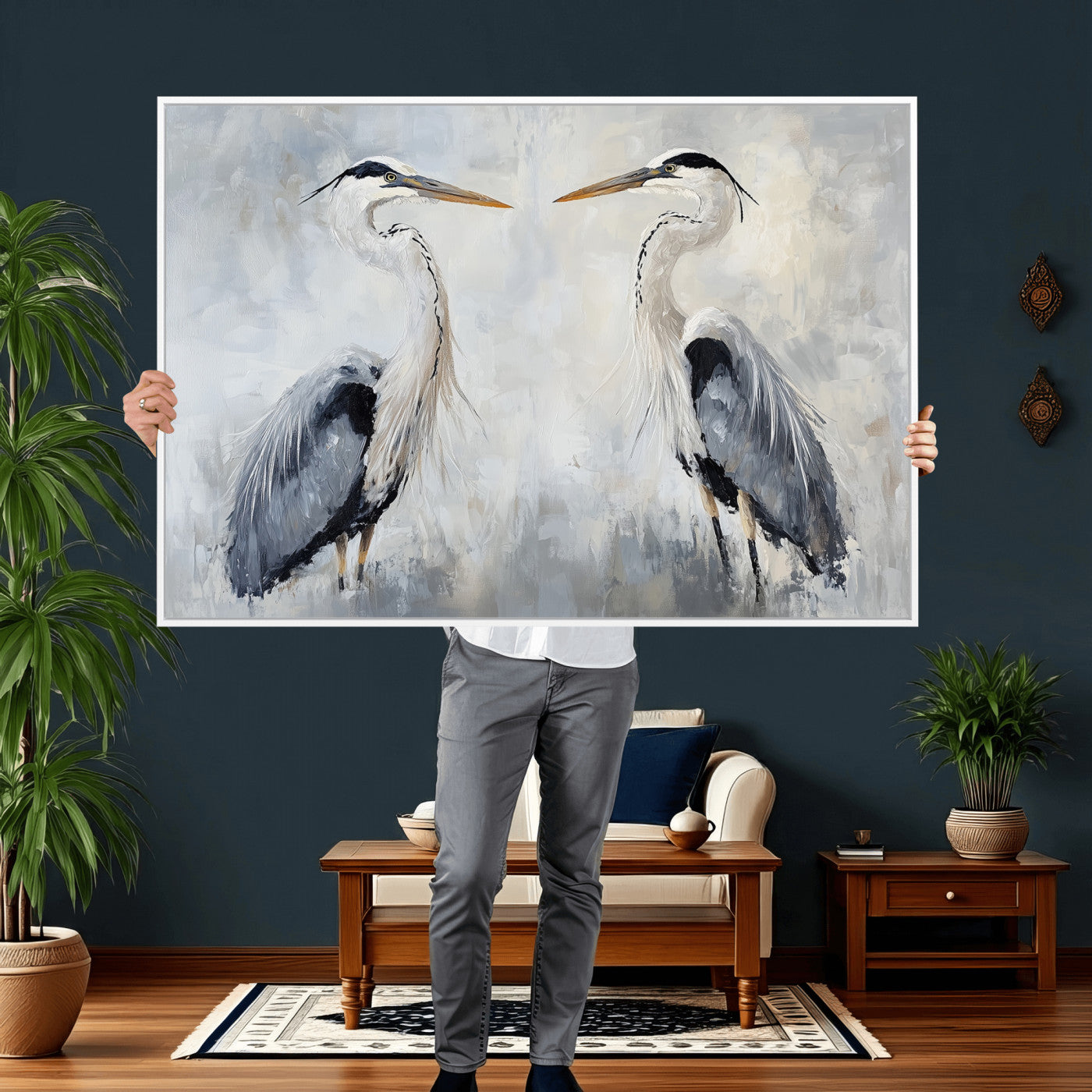90806932-MGV-CV-36X24 - Heron Wall Art Wall Art Canvas Print, Framed Bird Canvas Decor Art Picture Print, Nature Inspired Perfect Coastal Minimalist Decor Artwork