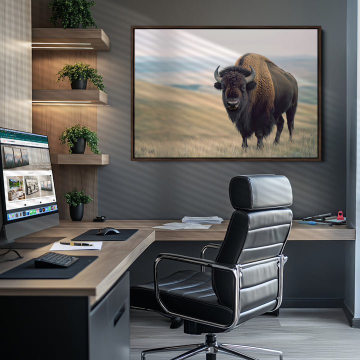 Bison Wall Art Canvas Print, Buffalo Canvas Print Print, Framed American Bison Decor Art Print, Large Frontier Style Printing Perfect