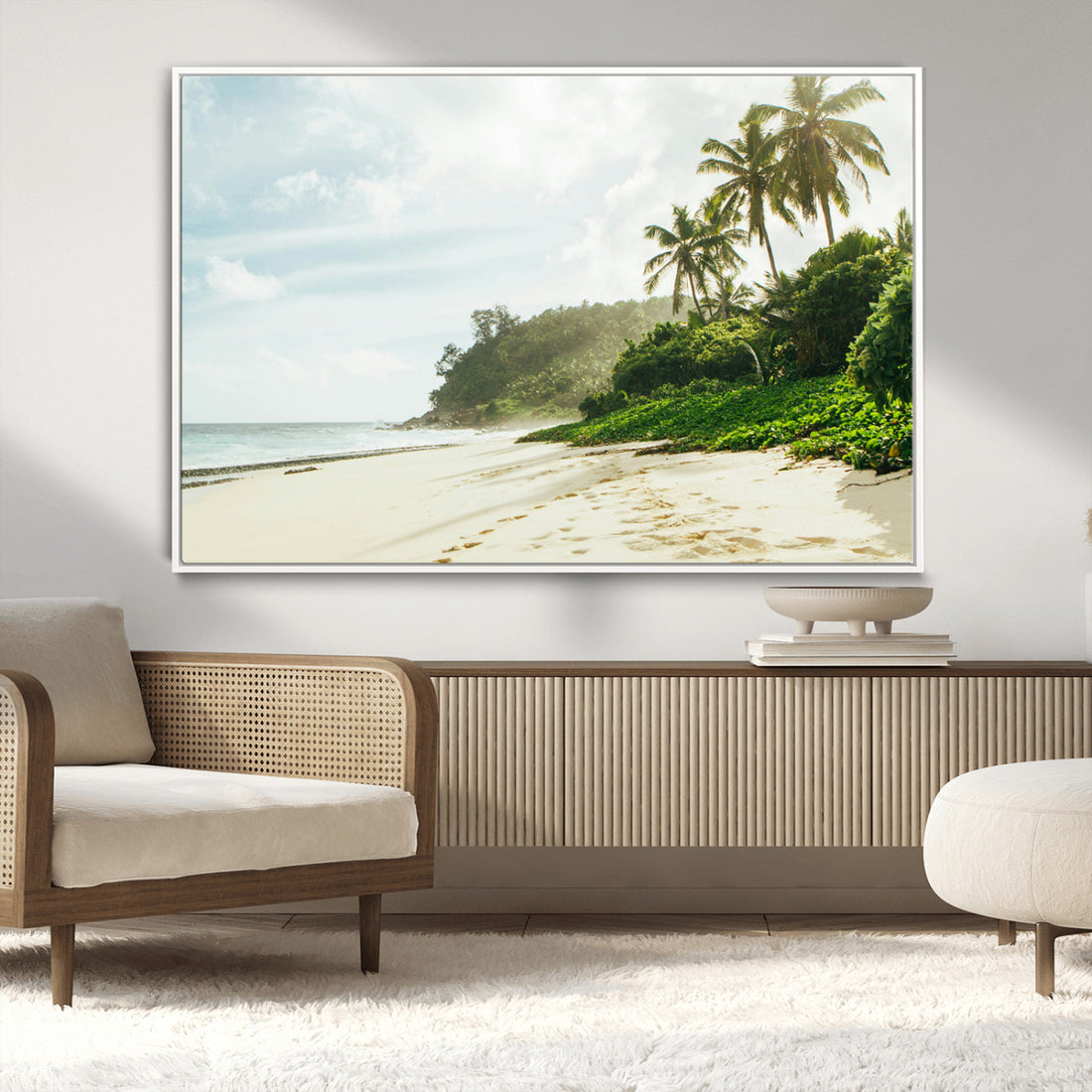 Relaxing Beach Wall Art Canvas Print, Framed Ocean View Coastal Serenity