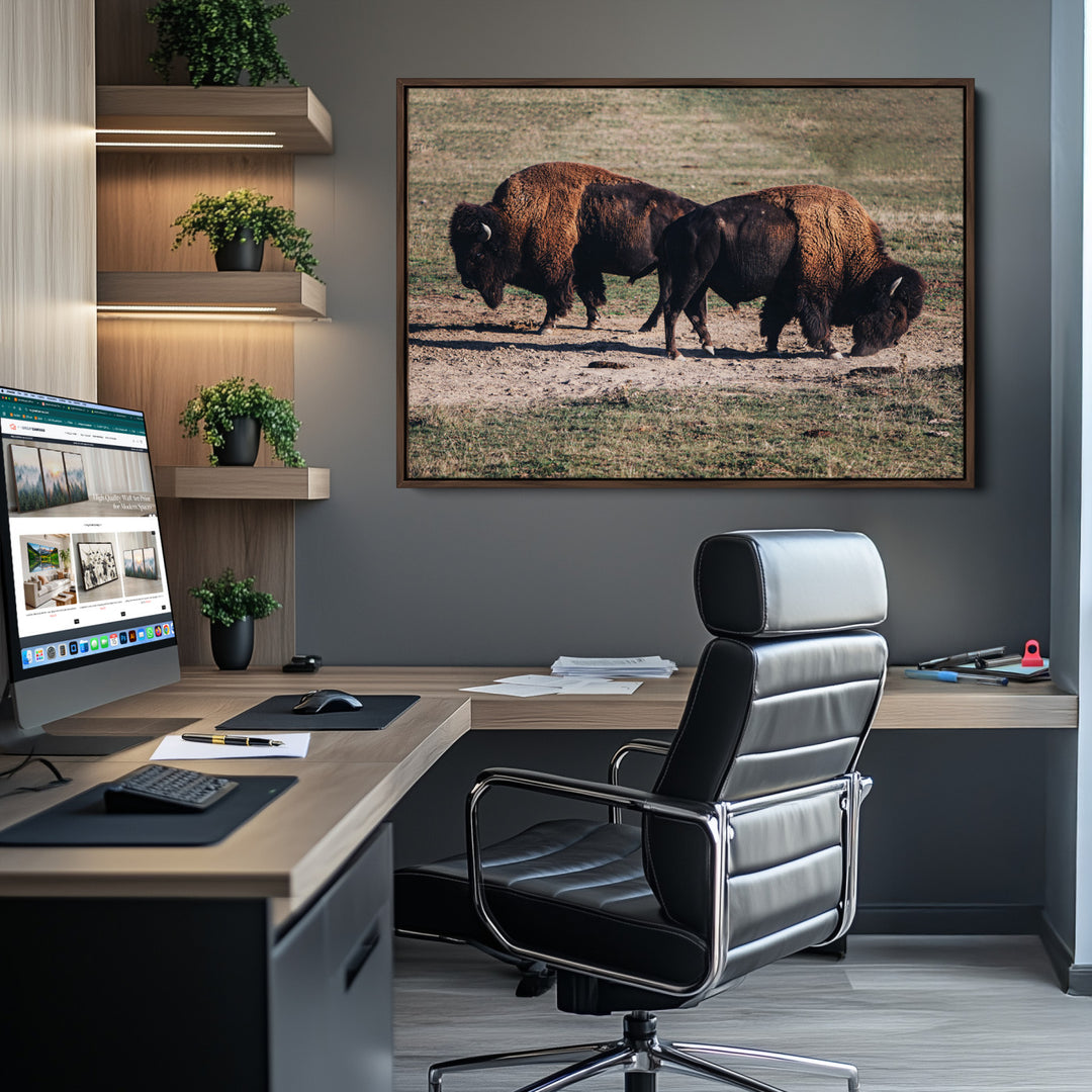 Bison Photography Wall Art Canvas Print, Framed Western Wildlife Art Picture Print, Modern Ranch Perfect Western Rustic Decor Artwork