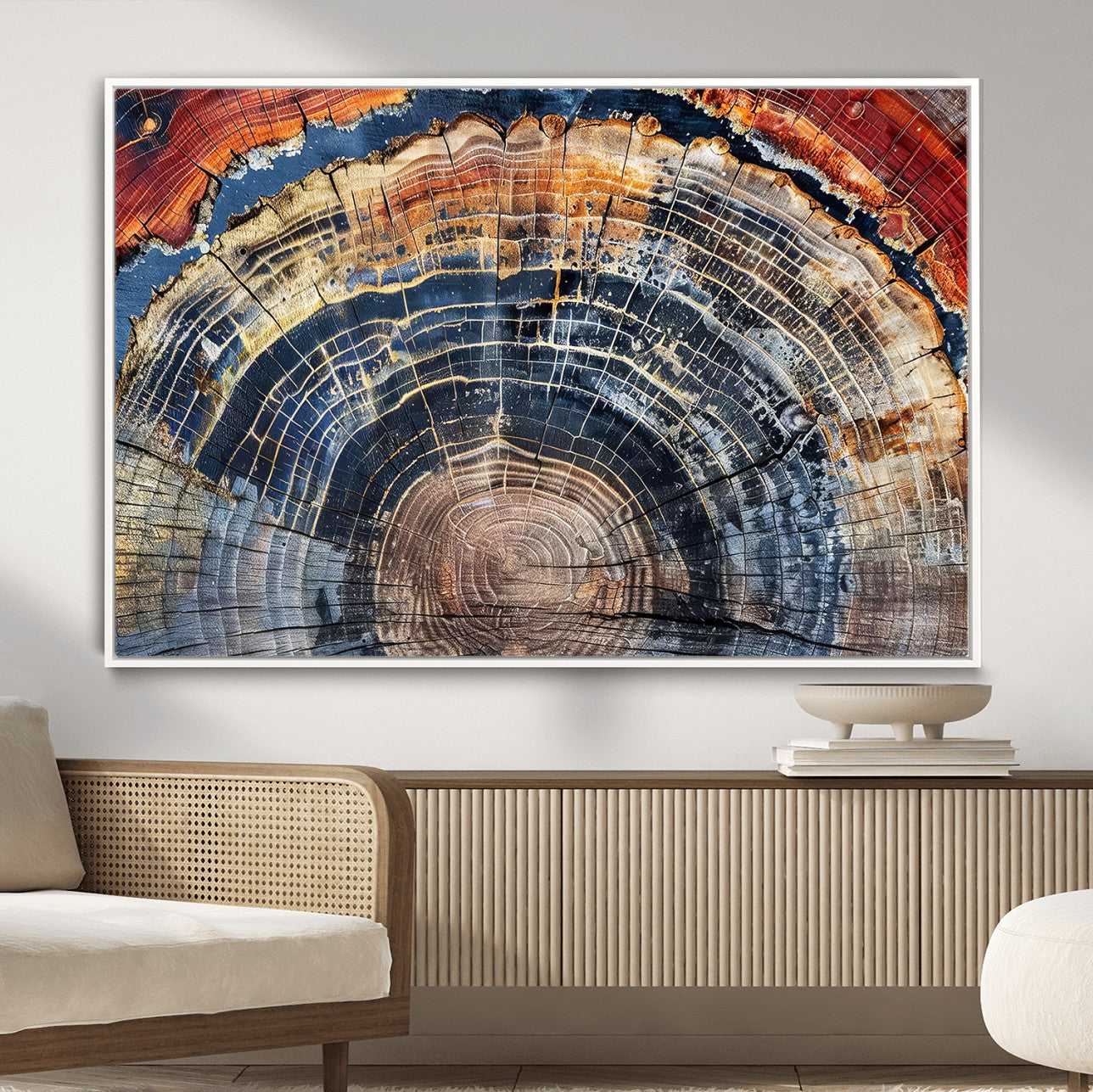 60292921-MGV-FC-36X24 - Vintage Tree Rings Wall Art Canvas Print – Framed Wood Art Picture Petrified Wood Artwork for Home, Office, Living Room