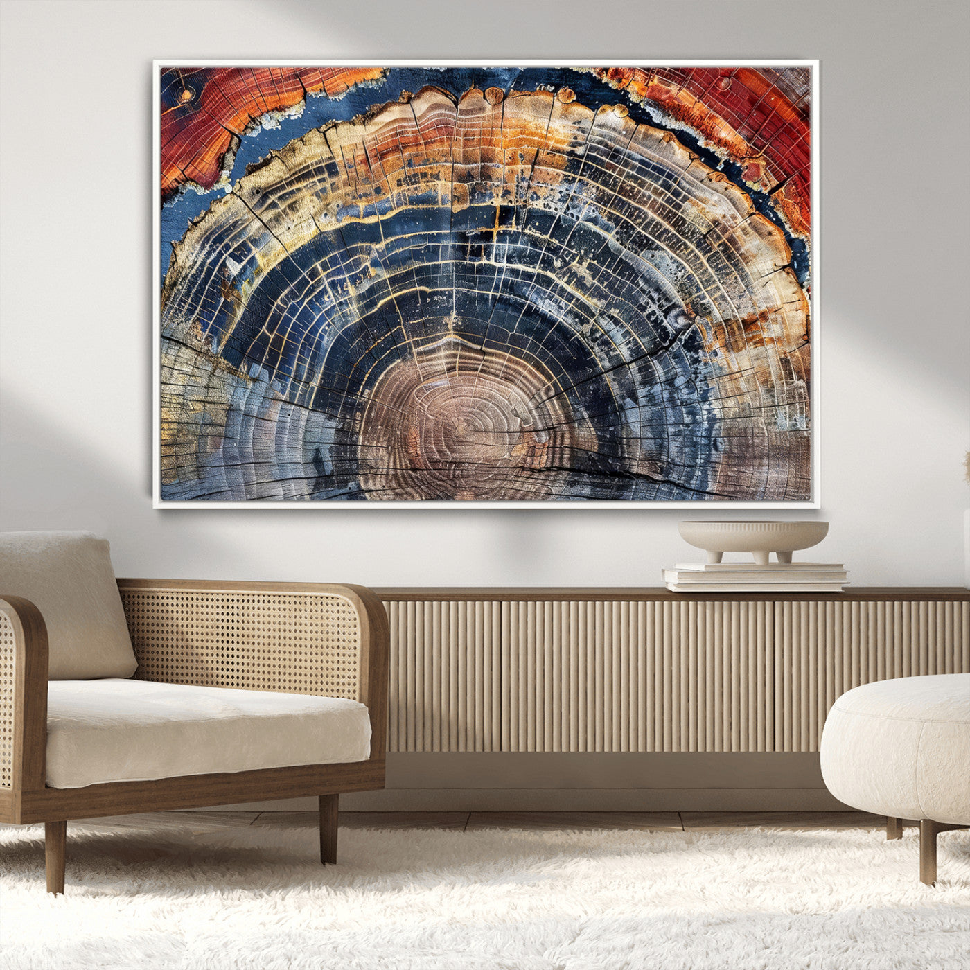 Close-up of petrified wood with rich earthy tones and intricate tree rings, highlighting natural texture and organic patterns.