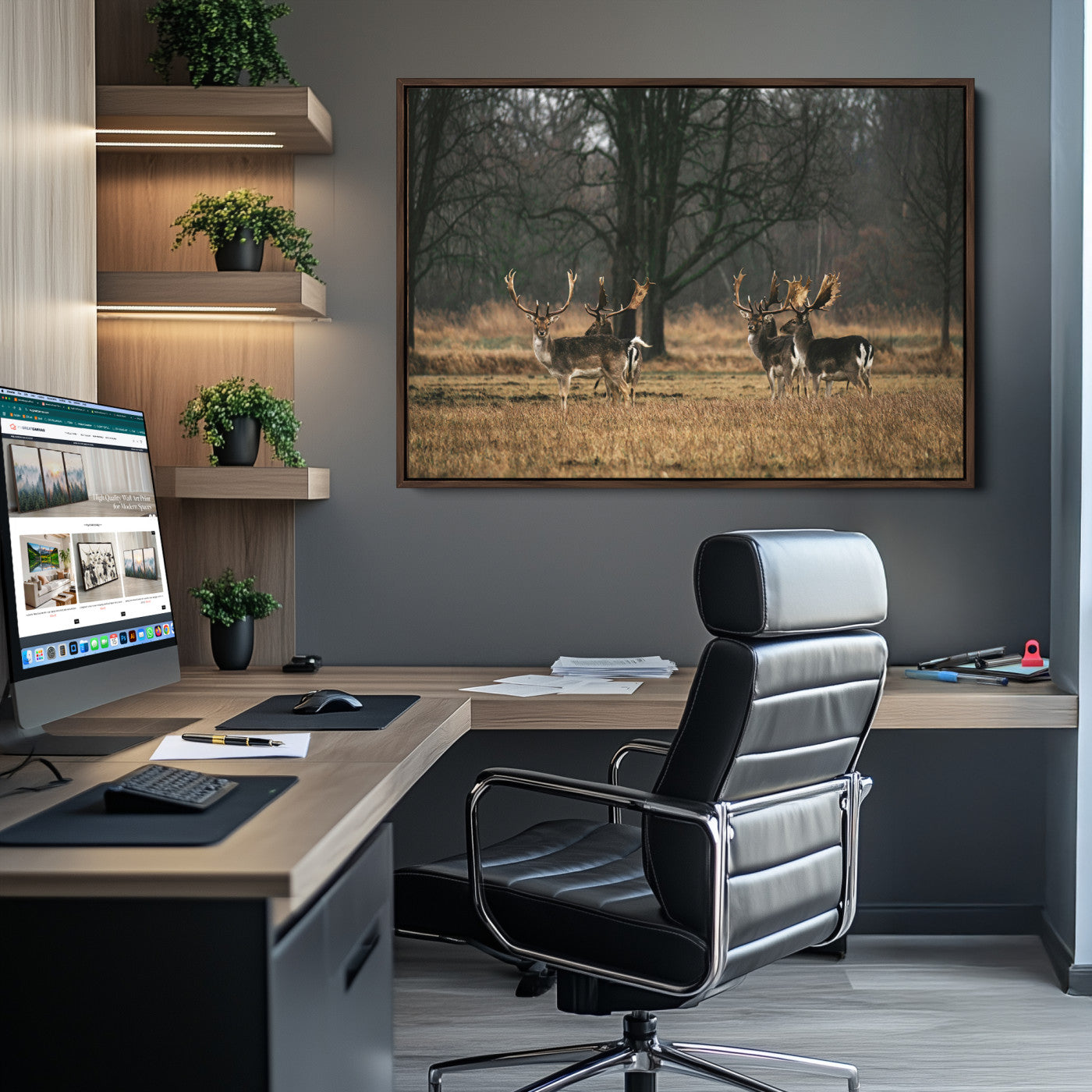 Deer Photography Wall Art Canvas Print, Framed Rustic Wildlife Art Picture, Rustic Deer Wall Art Print