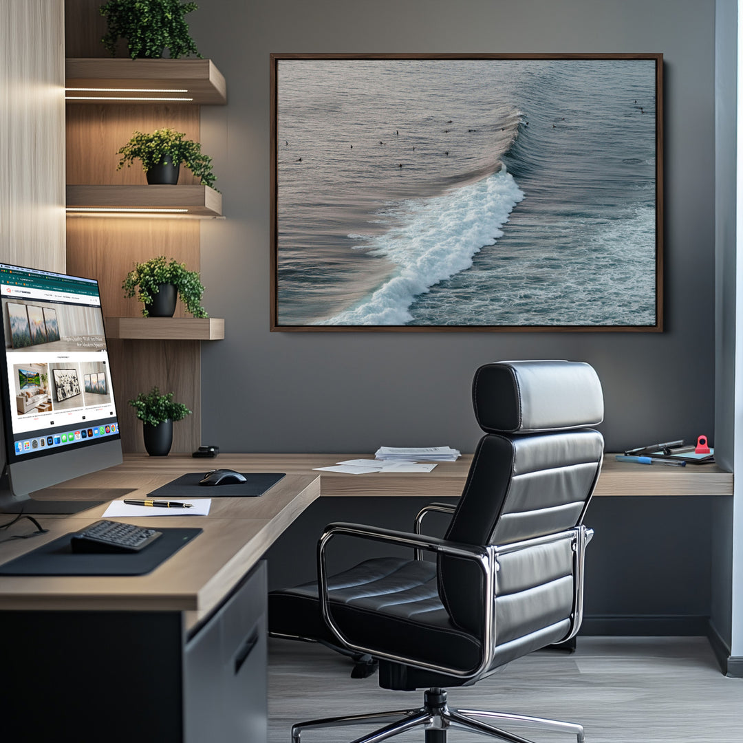 Ocean Waves Wall Art Canvas Print, Framed Coastal Serenity Art Picture Print, Surf Perfect Coastal Decor Artwork