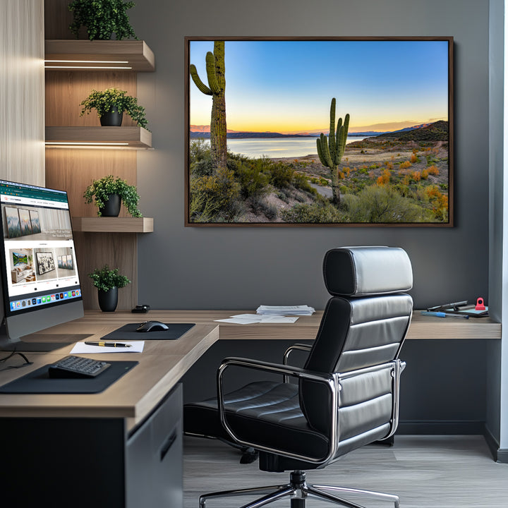 Saguaro Cactus Wall Art Canvas Print, Framed Desert Sunset Art Picture Print, Southwestern Perfect Southwestern Decor Artwork