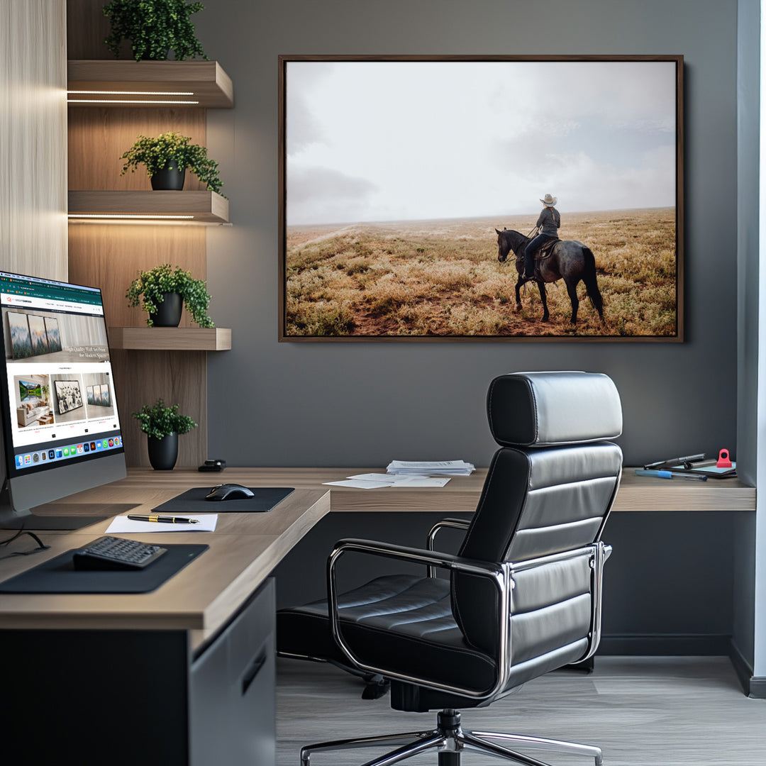 Cowboy Wall Art Wall Art Canvas Print, Framed Western Canvas Art Picture Print, Rustic Ranch Scene Perfect Rustic Western Decor Artwork