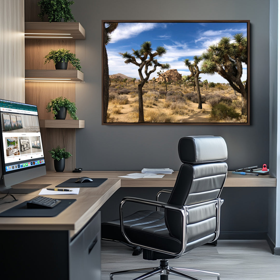 Joshua Tree Desert Wall Art Canvas Print, Framed Southwestern Nature Art Picture Print, Rustic Earth Tones Perfect Southwestern Boho Decor