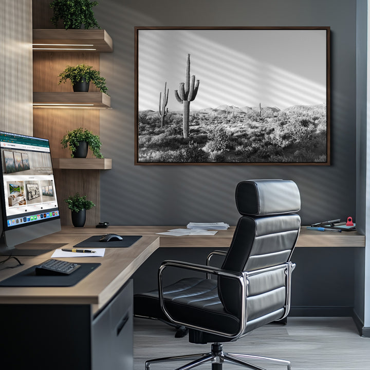 Saguaro Cactus Canvas Print Wall Art , Monochrome Landscape Print, Framed Scenic Arizona Art Print, Large Timeless Western Aesthetic