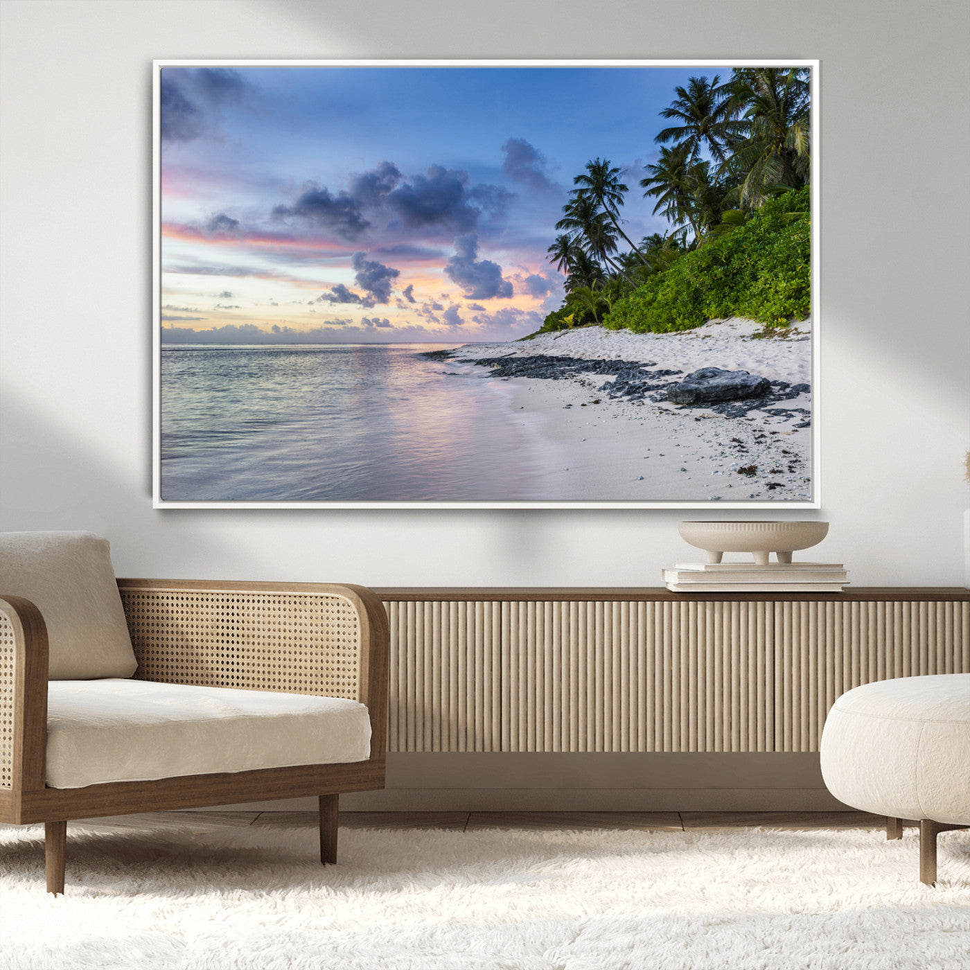 MGV-FC-36X24 - Tropical Beach Wall Art Canvas Print, Framed Sunset Glow Art Picture Print, Palm Tree Coast Perfect Tropical Coastal Decor Artwork