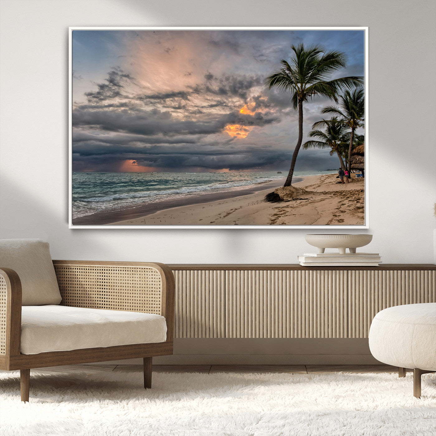 MGV-FC-36X24 - Tropical Storm Wall Art Canvas Print, Framed Moody Beach Art Picture Print, Dramatic Sky Perfect Tropical Coastal Decor Artwork