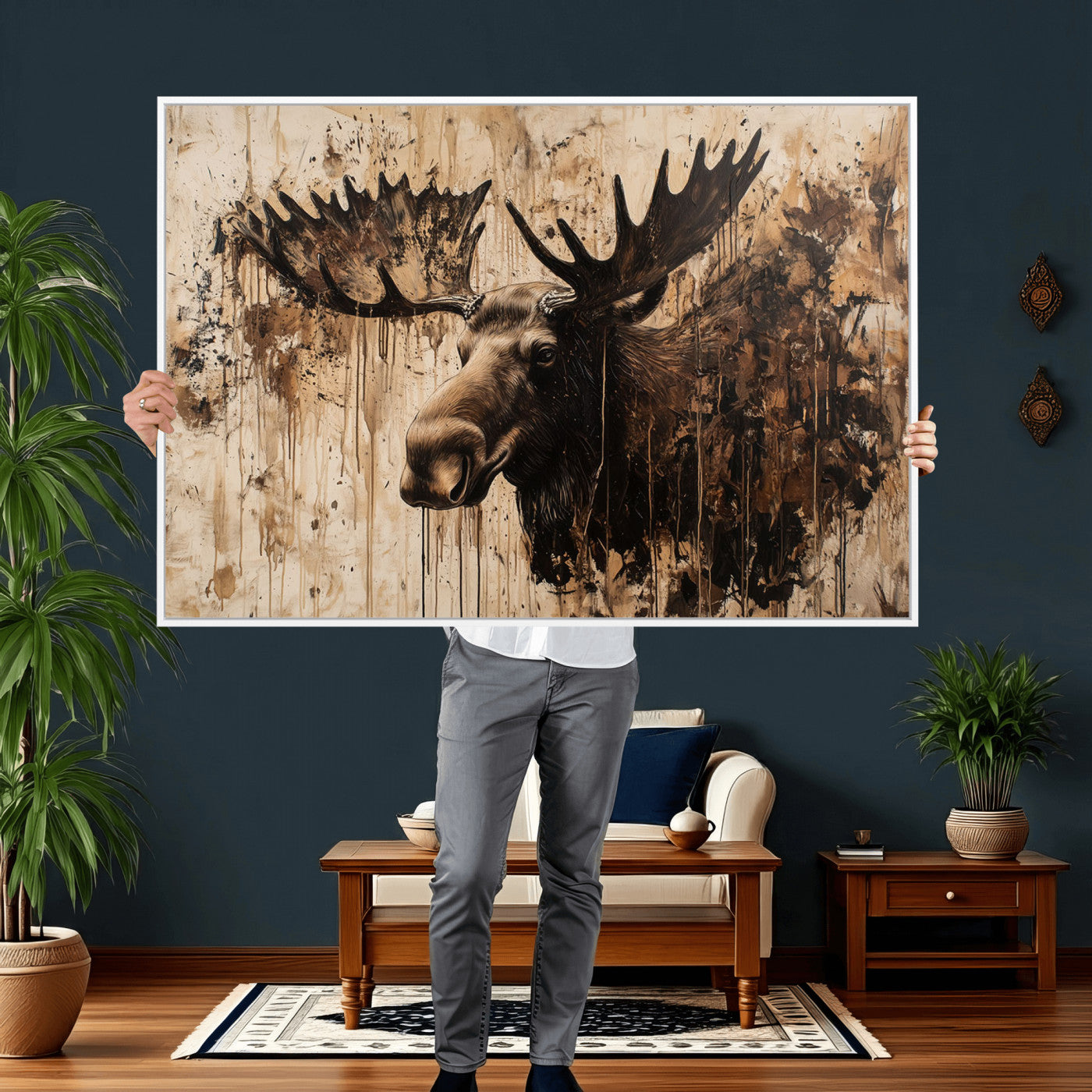 83505059-MGV-CV-36X24 - Moose Canvas Wall Art — Rustic Wildlife Painting Print | Cabin Lodge Decor | Large Animal Wall Art | Moose Gift for Him | Man Cave Art