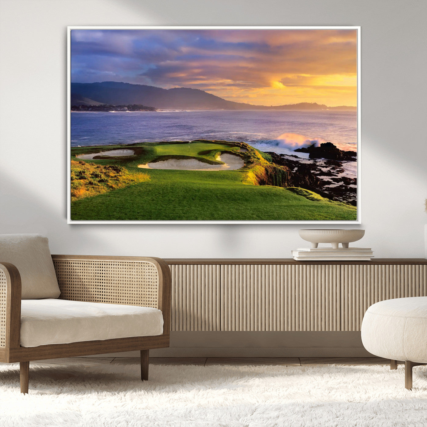 73699248-MGV-FC-36X24_White-Pebble Beach Golf Links Wall Art Canvas Print – Iconic Coastal Golf Course Artwork, Perfect for Office, Man Cave, or Golf Lover’s Decor