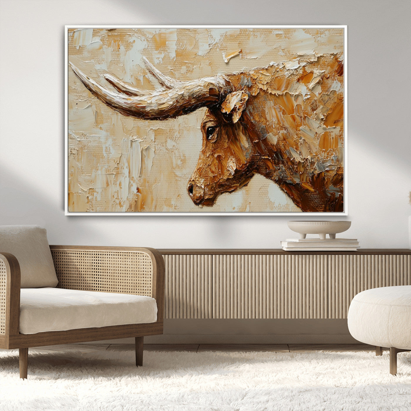 69611428-MGV-FC-36X24_White-Rustic Longhorn Bull Wall Art Canvas Print – Vintage Western Cattle Painting, Texas Steer Artwork for Ranch, Farmhouse or Cowboy Decor