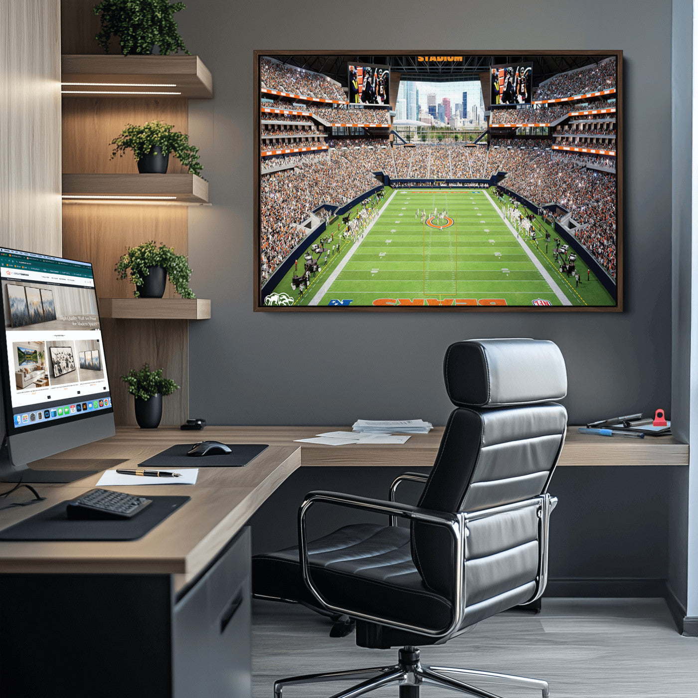 76935553-MGV-CV-36X24-Chicago Bears Soldiers Field Wall Art Canvas Print – Framed Football Stadium Artwork for Sports Fans, Soldier Field Skyline Canvas Decor for Game Room or Man Cave