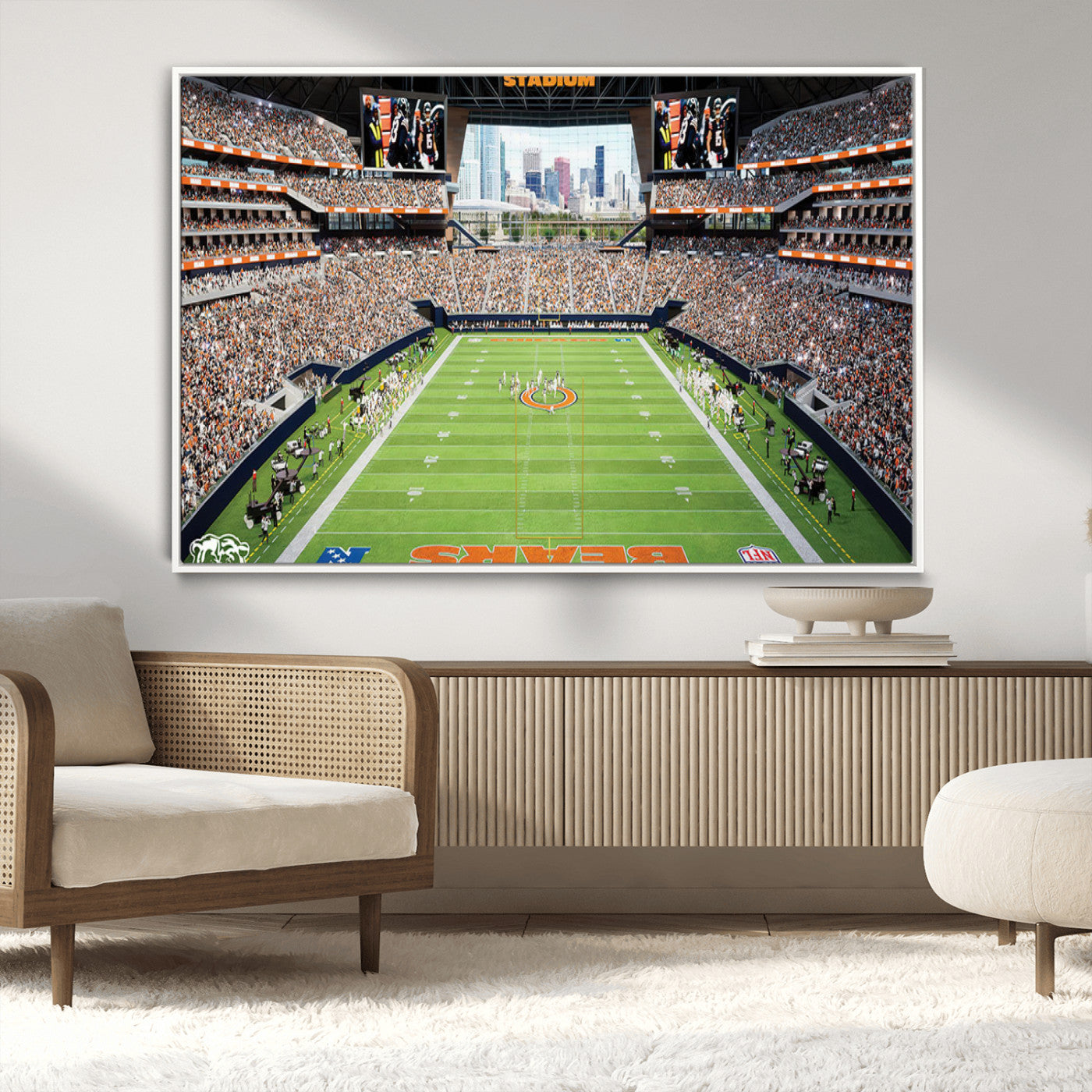 76935553-MGV-FC-36X24_White-Chicago Bears Soldiers Field Wall Art Canvas Print – Framed Football Stadium Artwork for Sports Fans, Soldier Field Skyline Canvas Decor for Game Room or Man Cave