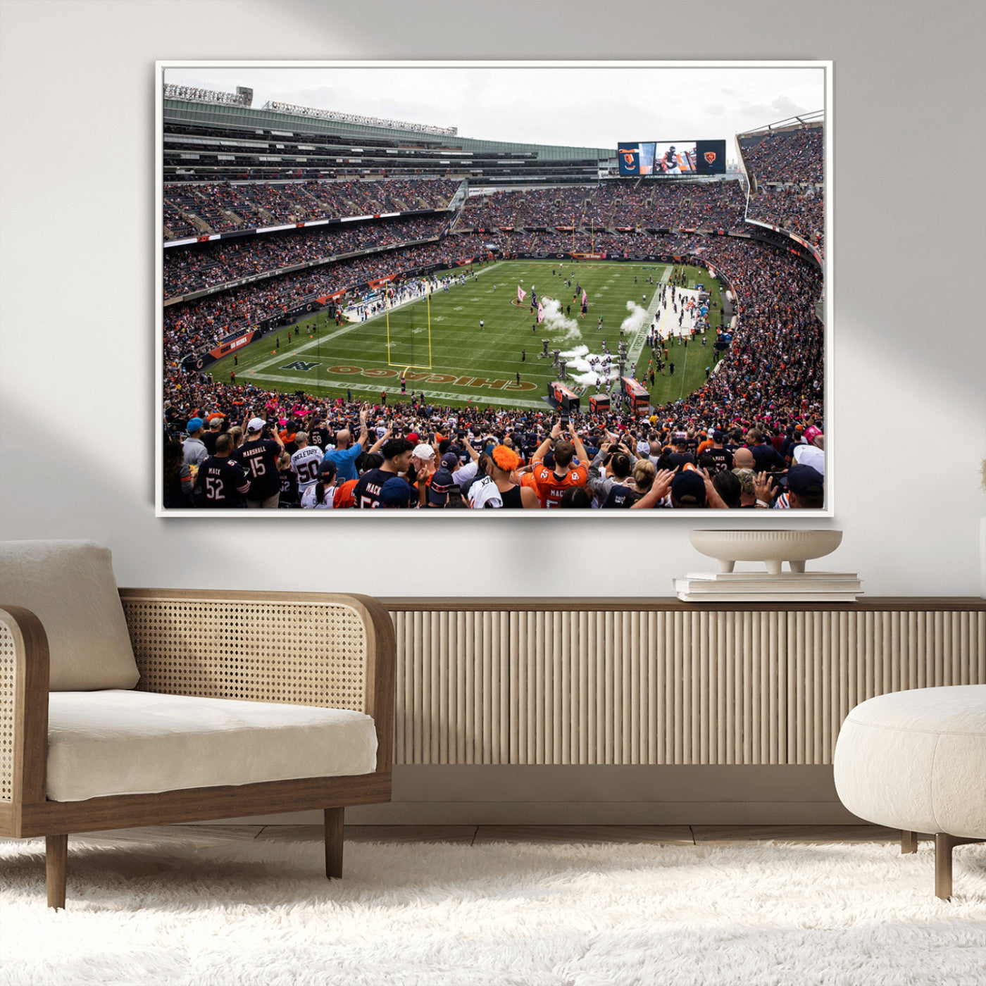 18347149-MGV-FC-36X24_White-Chicago Bears Soldiers Field Wall Art Canvas Print – Framed Football Stadium Artwork for Sports Fans, Soldier Field Skyline Canvas Decor for Game Room