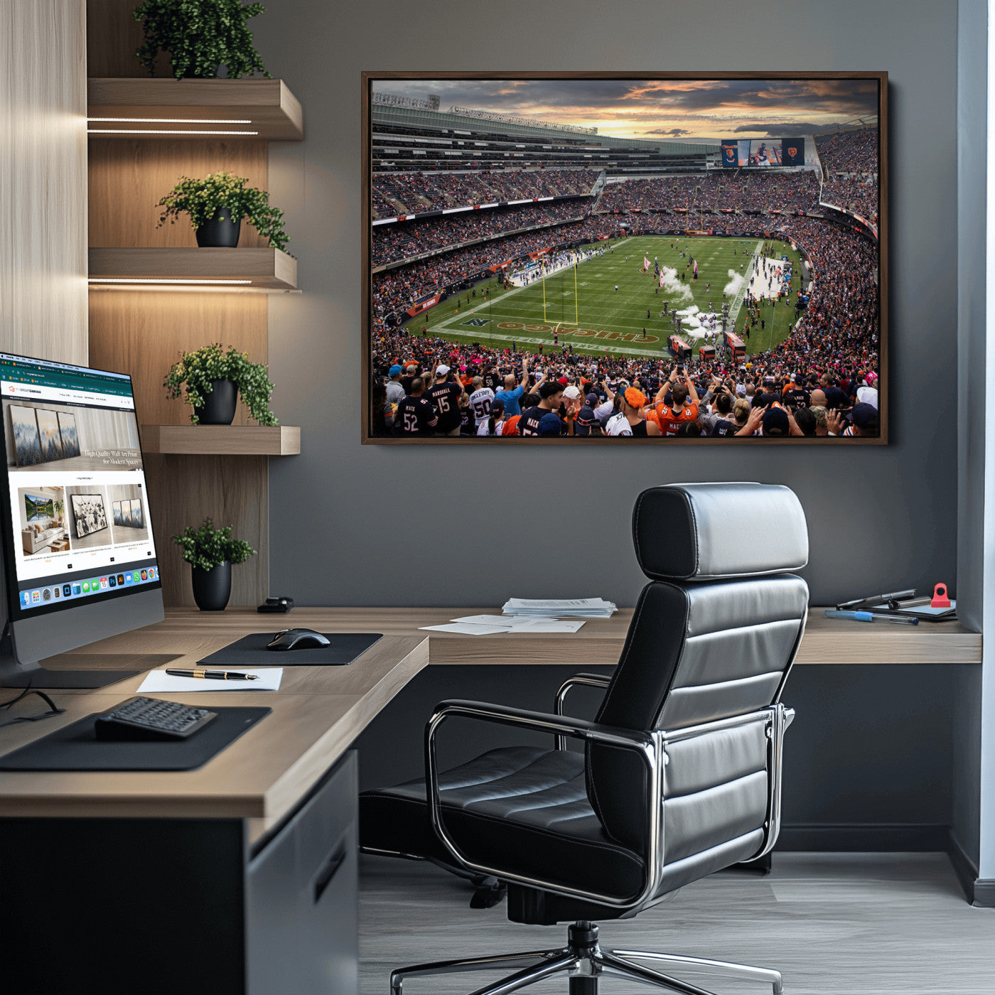 87578930-MGV-CV-36X24-Chicago Bears Soldiers Field Wall Art Canvas Print – Framed Football Stadium Artwork for Sports Fans, Soldier Field Skyline Canvas Decor for Game Room or Man Cave