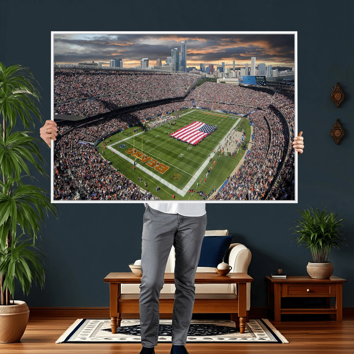 98106777-PAN-FL-20X10 - Chicago Bears Soldiers Field Wall Art Canvas Print, Extra Large Game Room Wall Decor