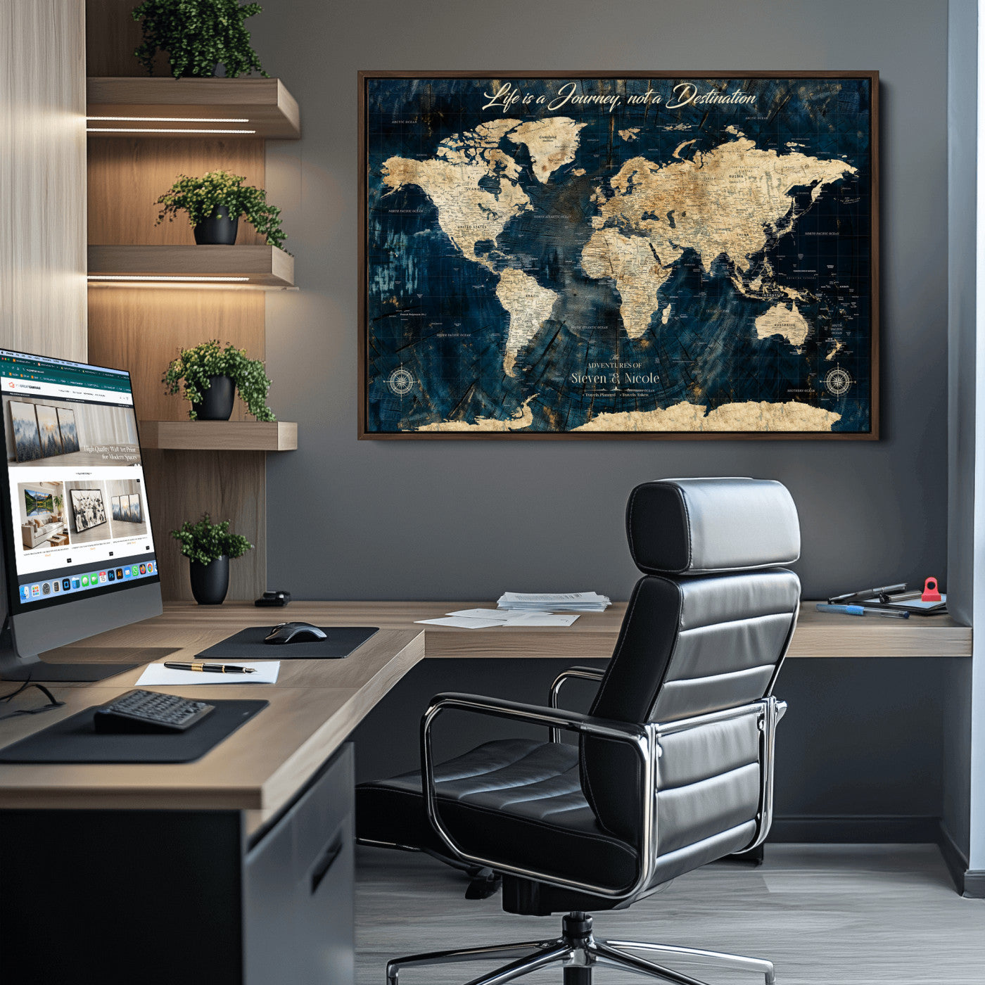 23551206-MGV-CV-36X24-Custom Push Pin World Map Wall Canvas Print – Personalized Travel Tracker with Pins – Framed Large Multi-Size Canvas for Home Office Decor