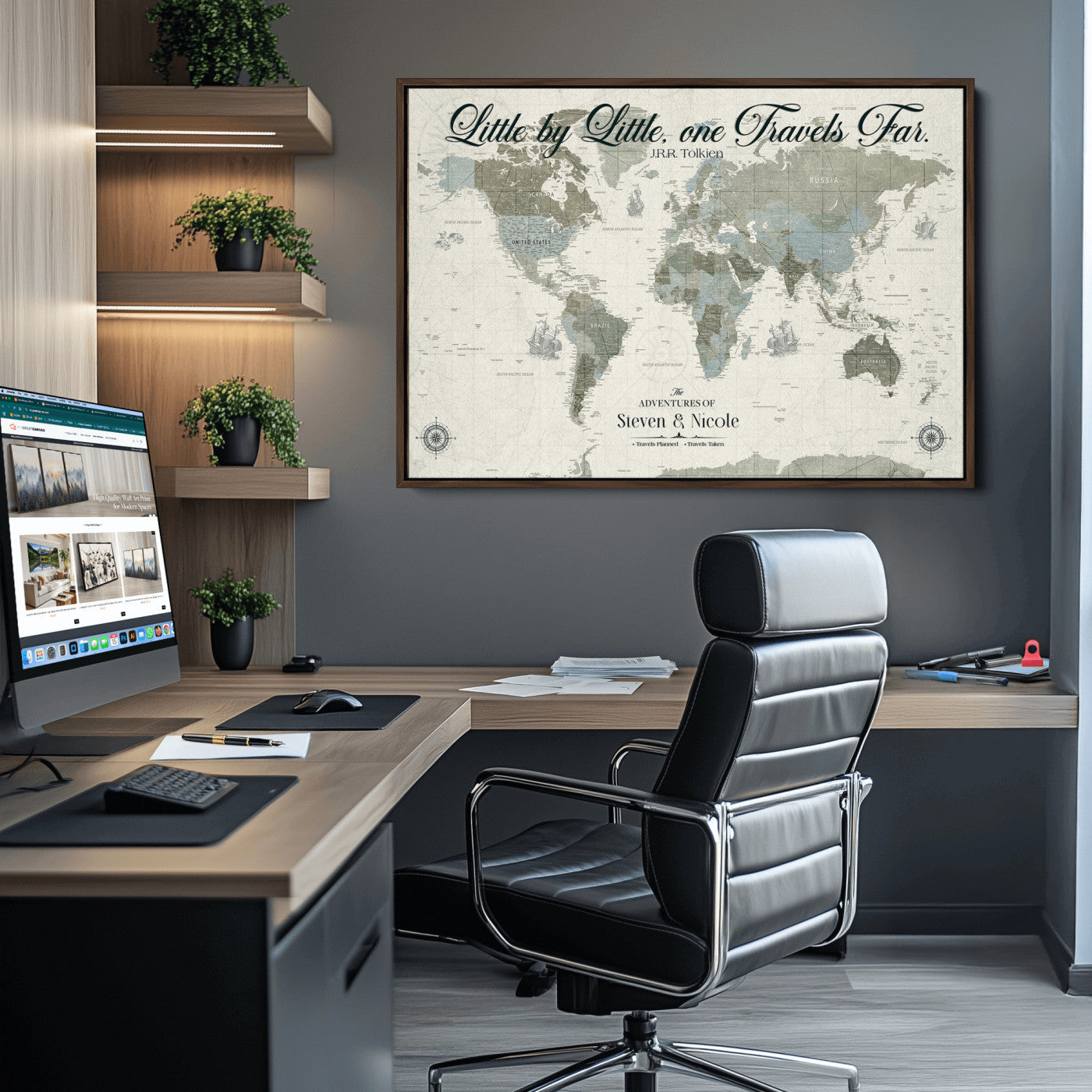 72081300-MGV-CV-36X24-Custom Push Pin World Map Wall Canvas Print – Personalized Travel Tracker with Pins – Framed Large Multi-Size Canvas for Home Office Decor