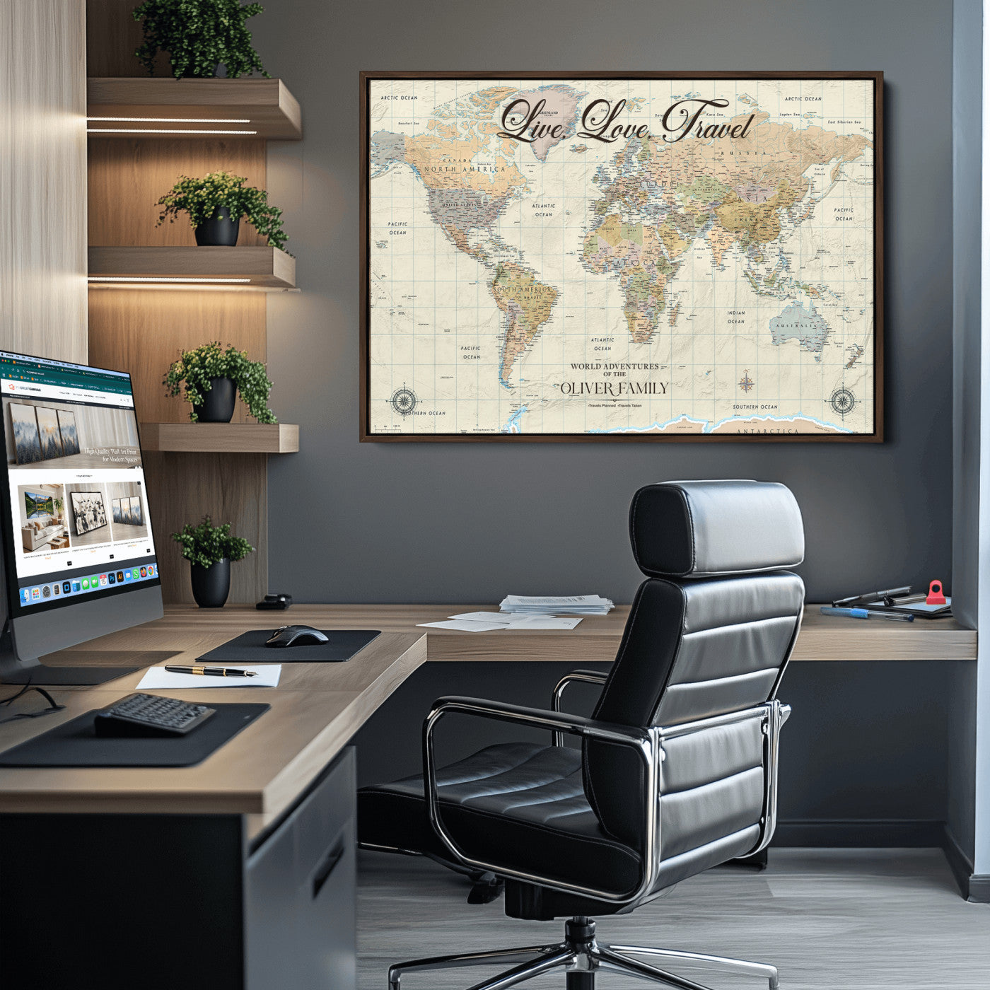49563244-MGV-CV-36X24-Custom Push Pin World Map Wall Canvas Print – Personalized Travel Tracker with Pins – Framed Large Multi-Size Canvas for Home Office Decor