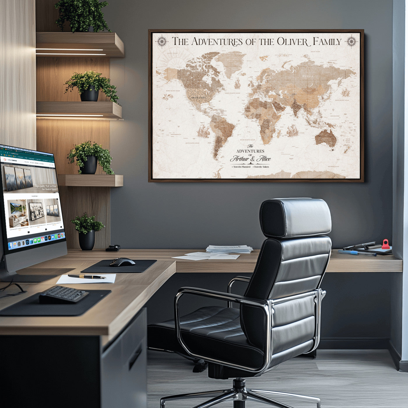 58395047-MGV-CV-36X24-Custom Push Pin World Map Wall Canvas Print – Personalized Travel Tracker with Pins – Framed Large Multi-Size Canvas for Home Office Decor