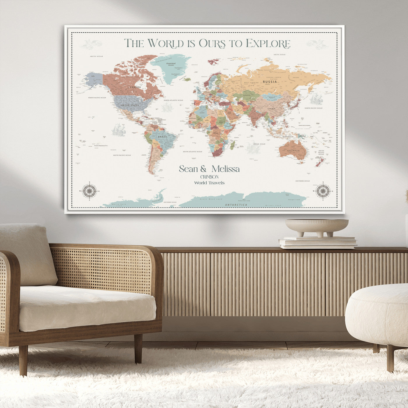 90968866-MGV-FC-36X24_White-Custom Push Pin World Map Wall Canvas Print – Personalized Travel Tracker with Pins – Framed Large Multi-Size Canvas for Home Office Decor