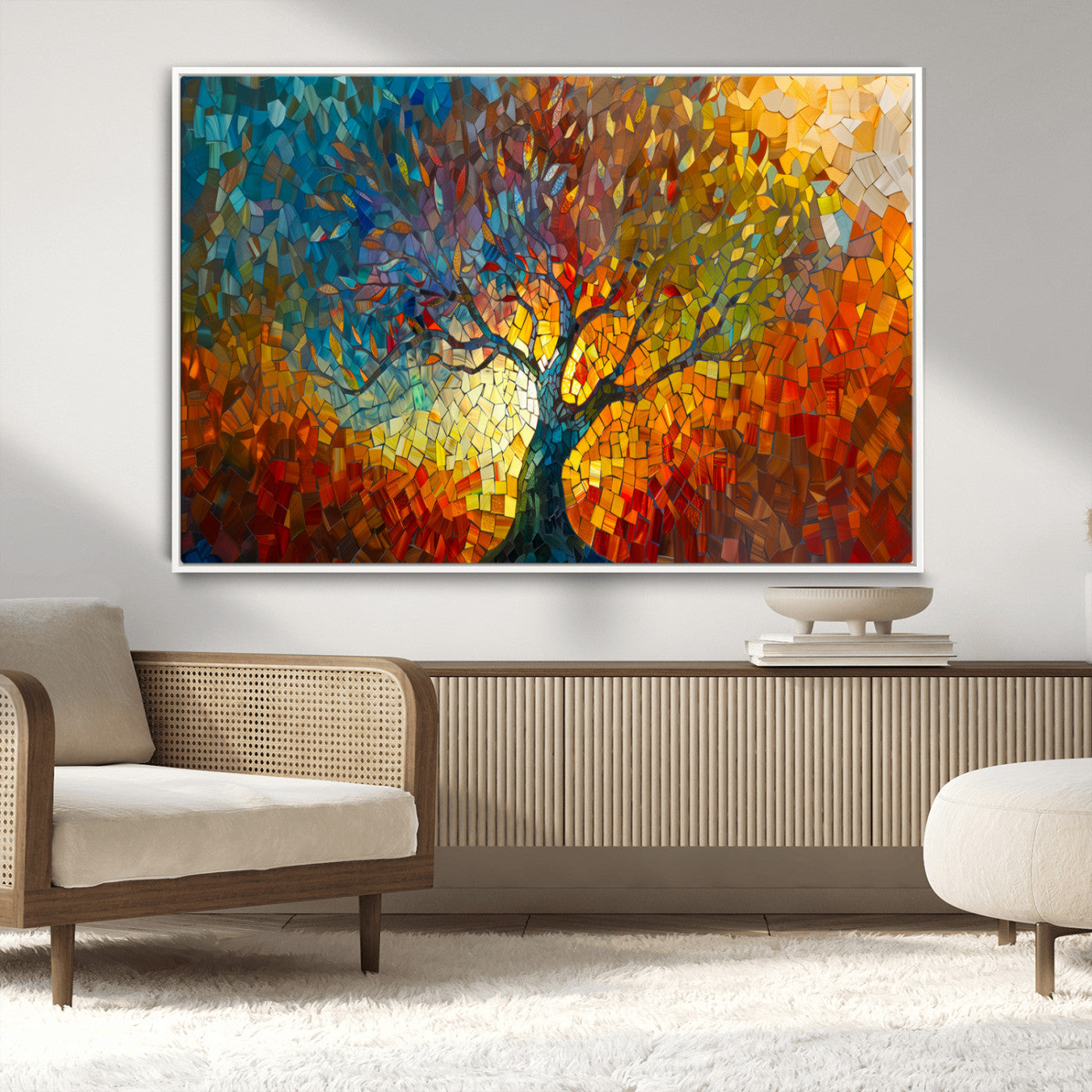 MGV-FC-36X24 - Yggdrasil Tree of Life Mosaic Stained Glass Wall Art Canvas, Yggdrasil Tree of Life Mosaic Canvas
