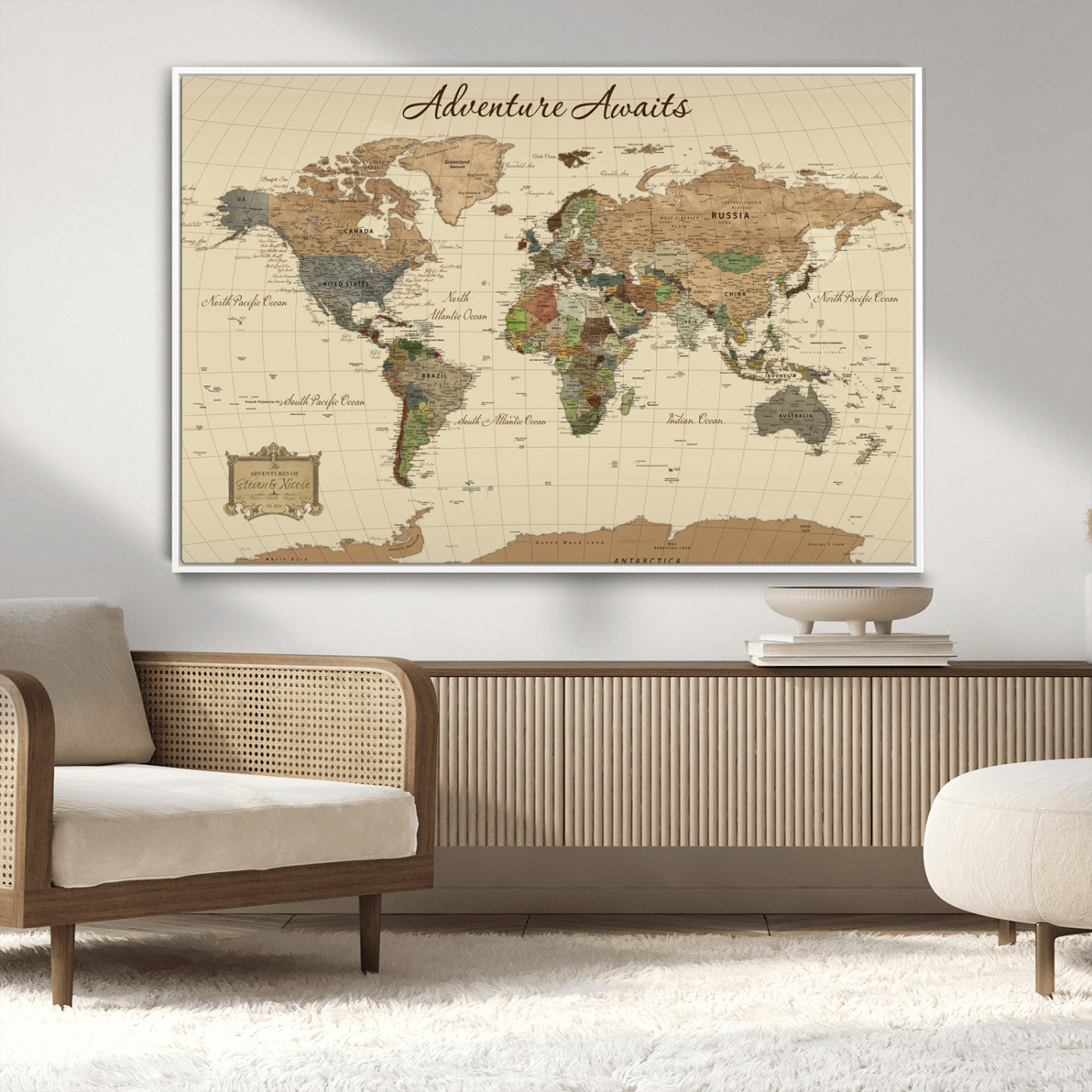 31875069-MGV-FC-36X24_White-Custom Push Pin World Map Wall Canvas Print – Personalized Travel Tracker with Pins – Framed Custom Quotie Canvas for Home Office Decoration
