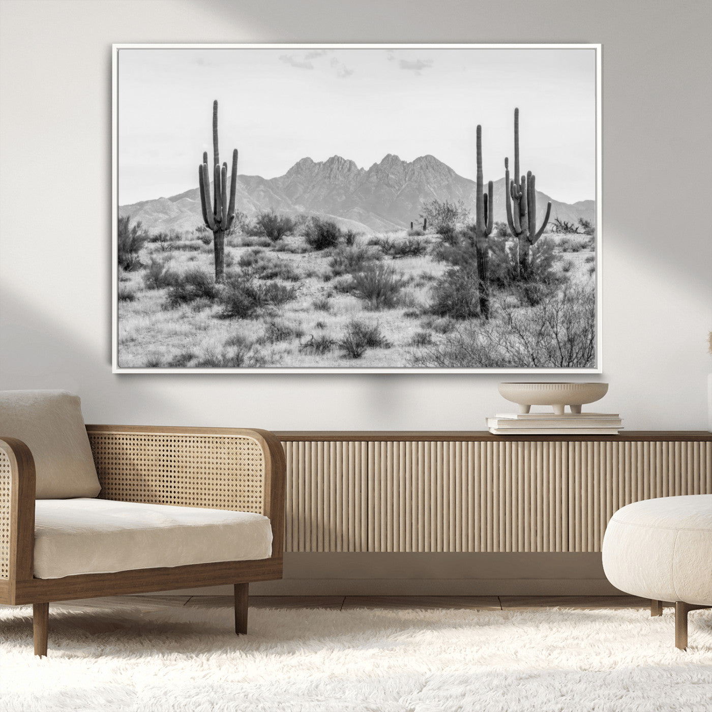 97436PHN-MGV-CV-36X24-Black White Arizona Desert Canvas Wall Art Cactus Farmhouse Wall Art