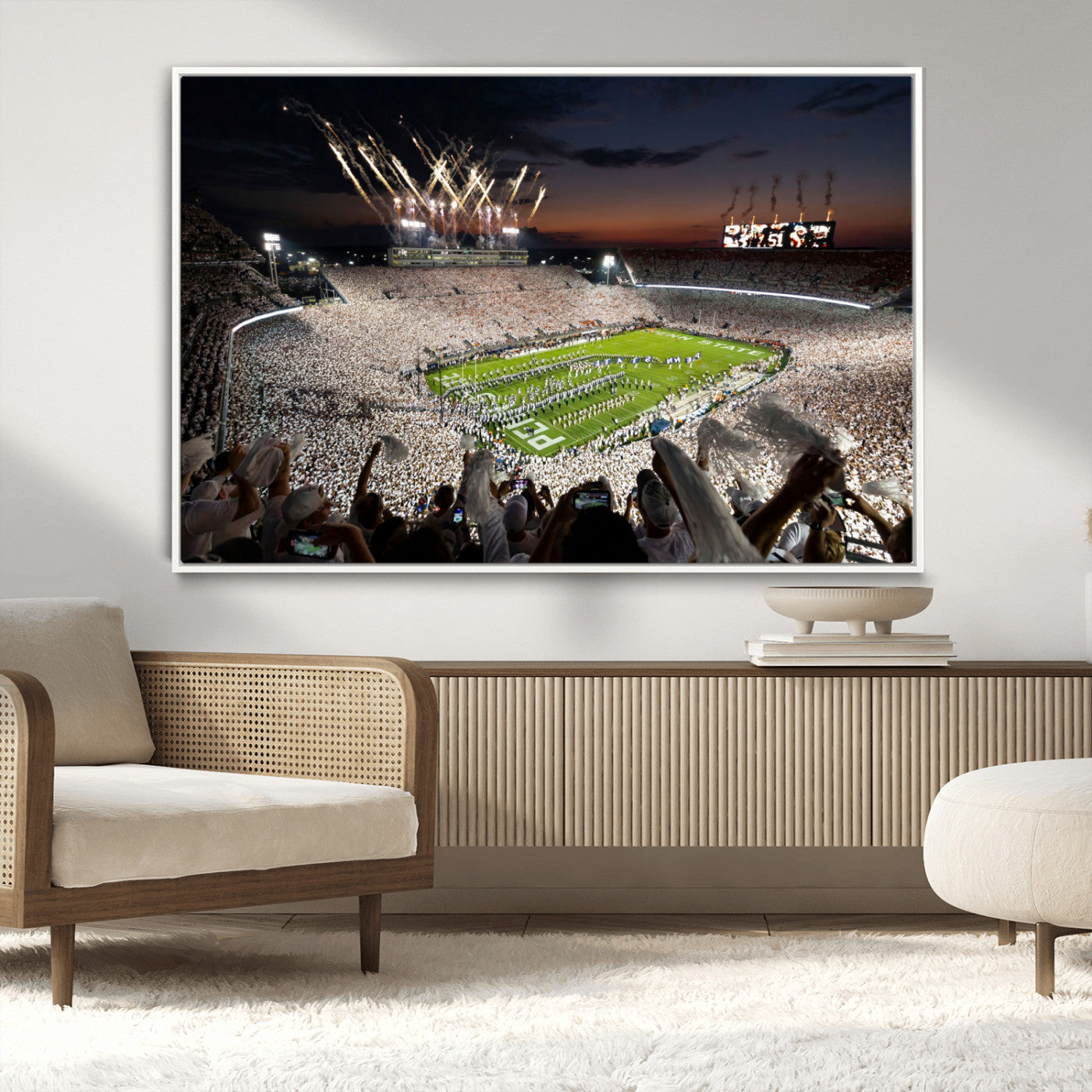 MGV-FC-36X24 - Penn State Stadium Wall Art Print, White Out Football Game Canvas Wall Art, Framed Sports Stadium,