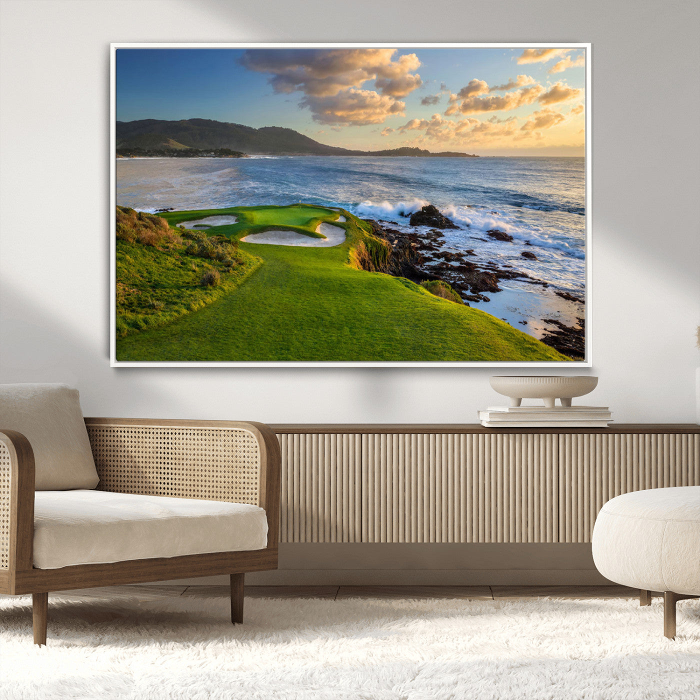 MGV-FC-36X24 - Stunning Coastal Golf Course at Sunset with Rolling Green Fairways and Ocean Waves – Perfect Wall