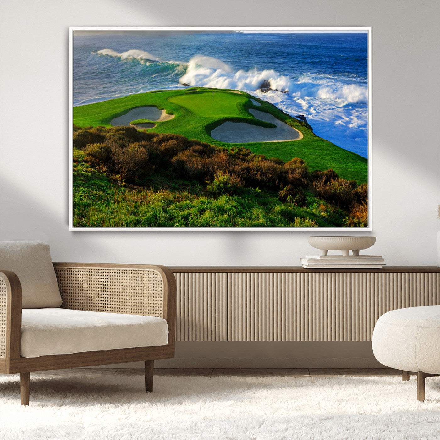 -Ocean Cliffside Golf Course Green Waves Surf Sand Bunker Scenic Coastal Landscape Nature Wall Art