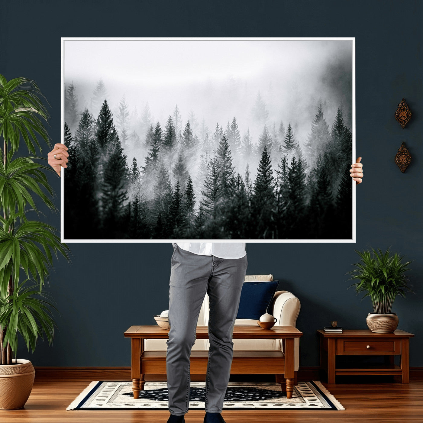 87750525-MGV-CV-36X24 - Foggy Forest Wall Art Canvas Print – Mountain Woodland Landscape Photography for Minimal Nature Home Decor