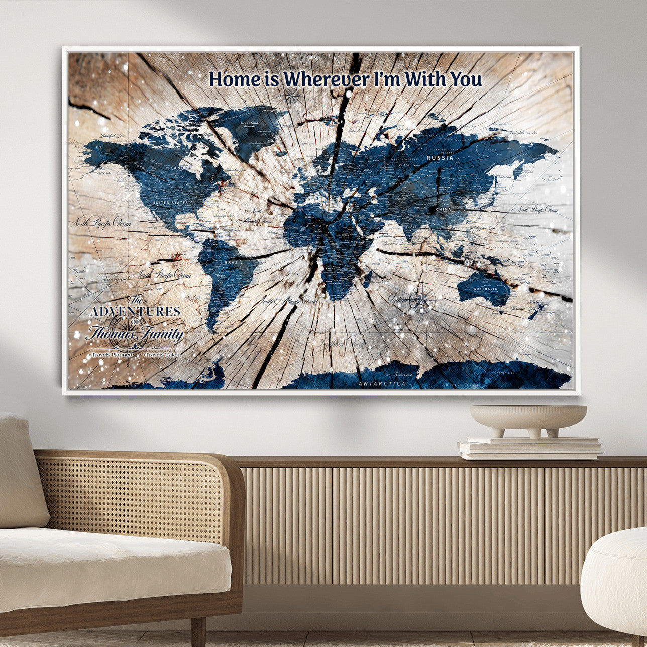 35694194-MGV-FC-36X24 - Personalized World Map Wall Art Canvas Print – Custom Push Pin Travel Map for Couples, Families, or Office Decor
