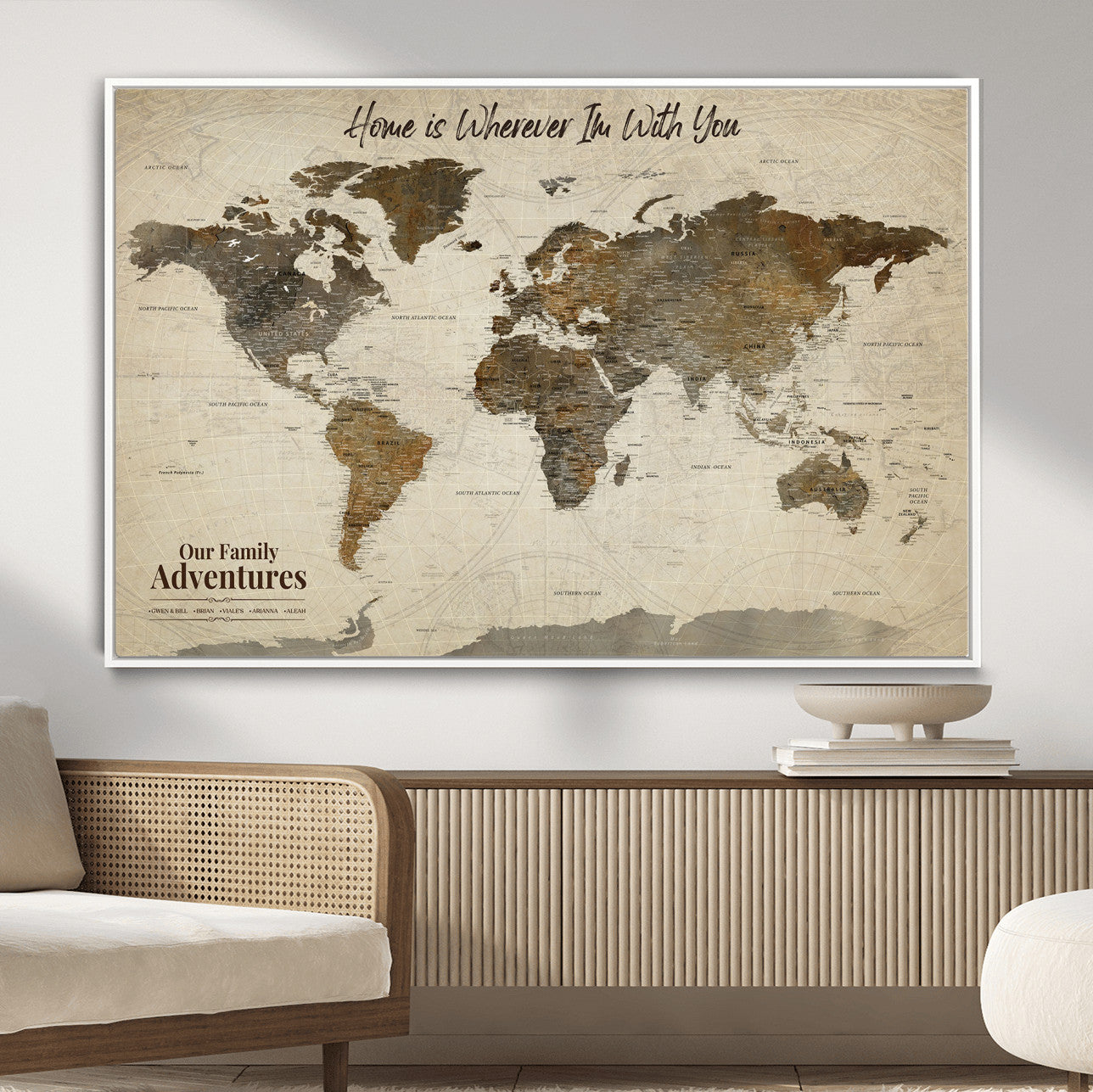74684563-MGV-FC-36X24 - Custom Push Pin World Map Wall Art Canvas Print – Personalized Travel Tracker with Pins Framed Large for home, office