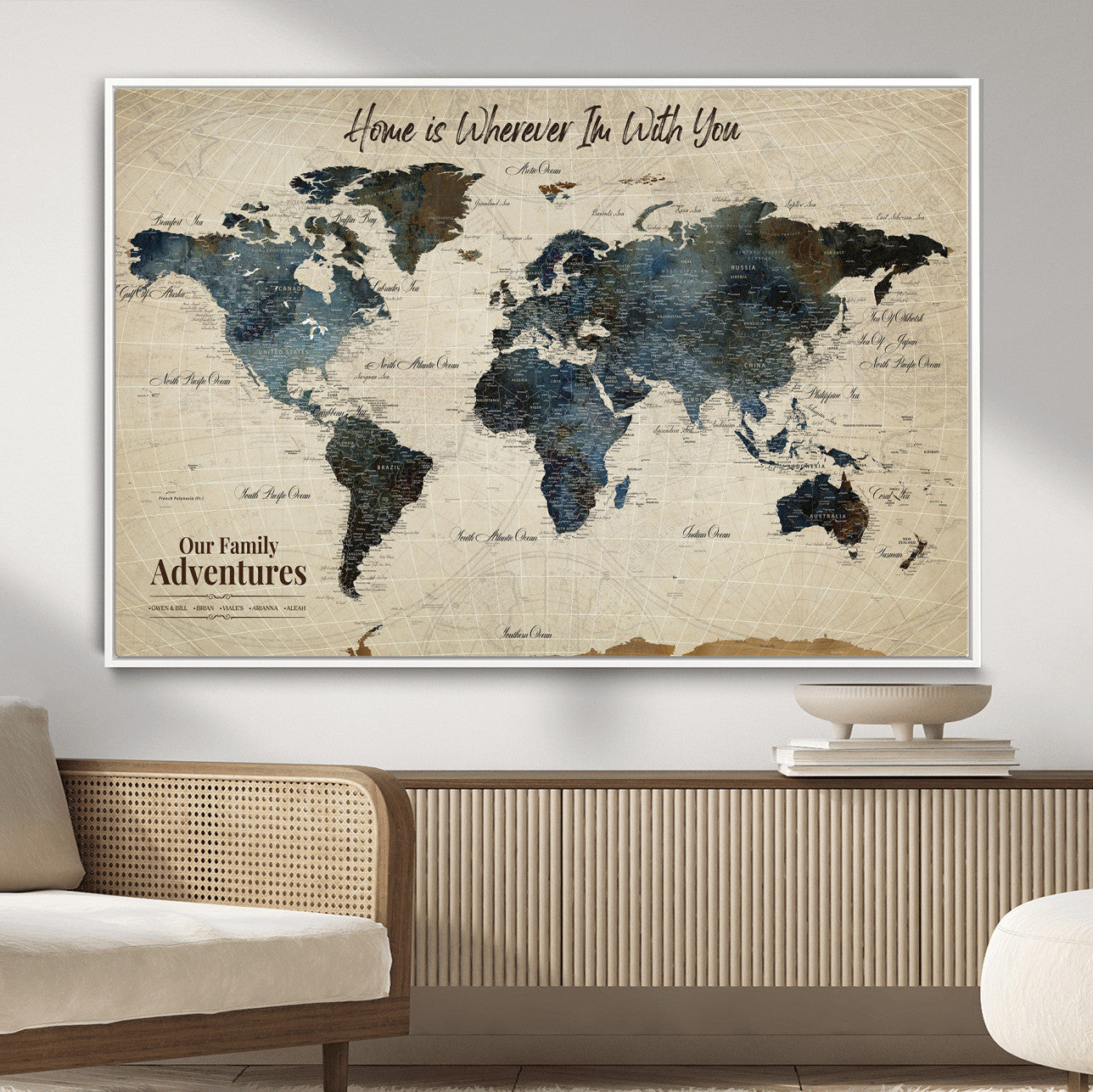71188227-MGV-FC-36X24 - Personalized World Map Wall Art Canvas Print – Custom Push Pin Travel Map for Couples, Families, or Office Decor