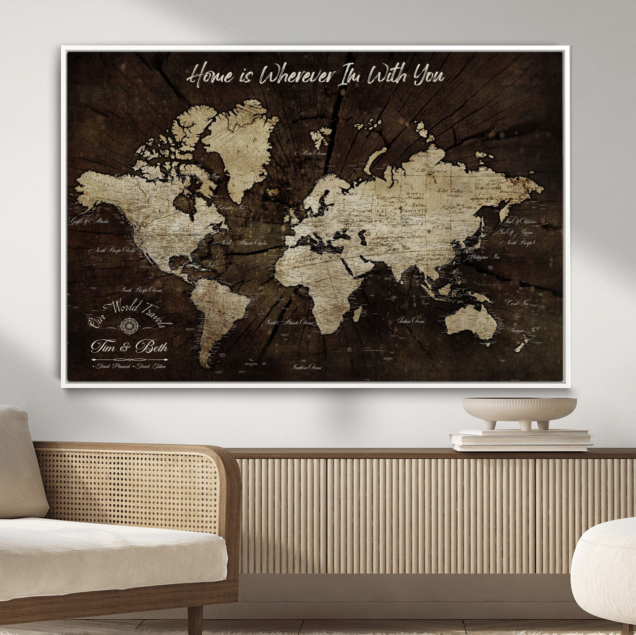 73781397-MGV-FC-36X24 - Personalized World Map Wall Art Canvas Print – Custom Push Pin Travel Map for Couples, Families, or Office Decor