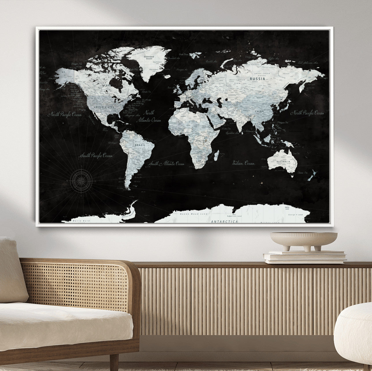 30759283-MGV-FC-36X24 - World Map Wall Art Canvas Print, Modern Decorative Framed Map Artwork Prints for Living Room, Office, Bedroom Wall Decor