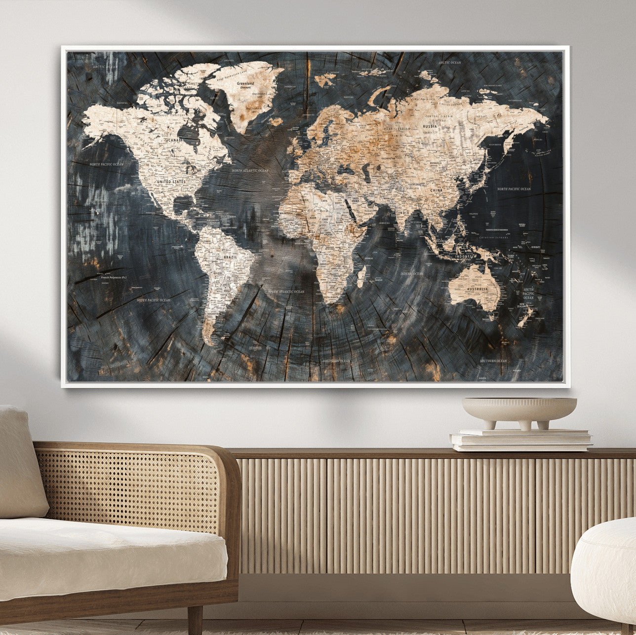 57626704-MGV-FC-36X24 - World Map Wall Art Canvas Print, Modern Decorative Framed Map Artwork Prints for Living Room, Office, Bedroom Wall Decor