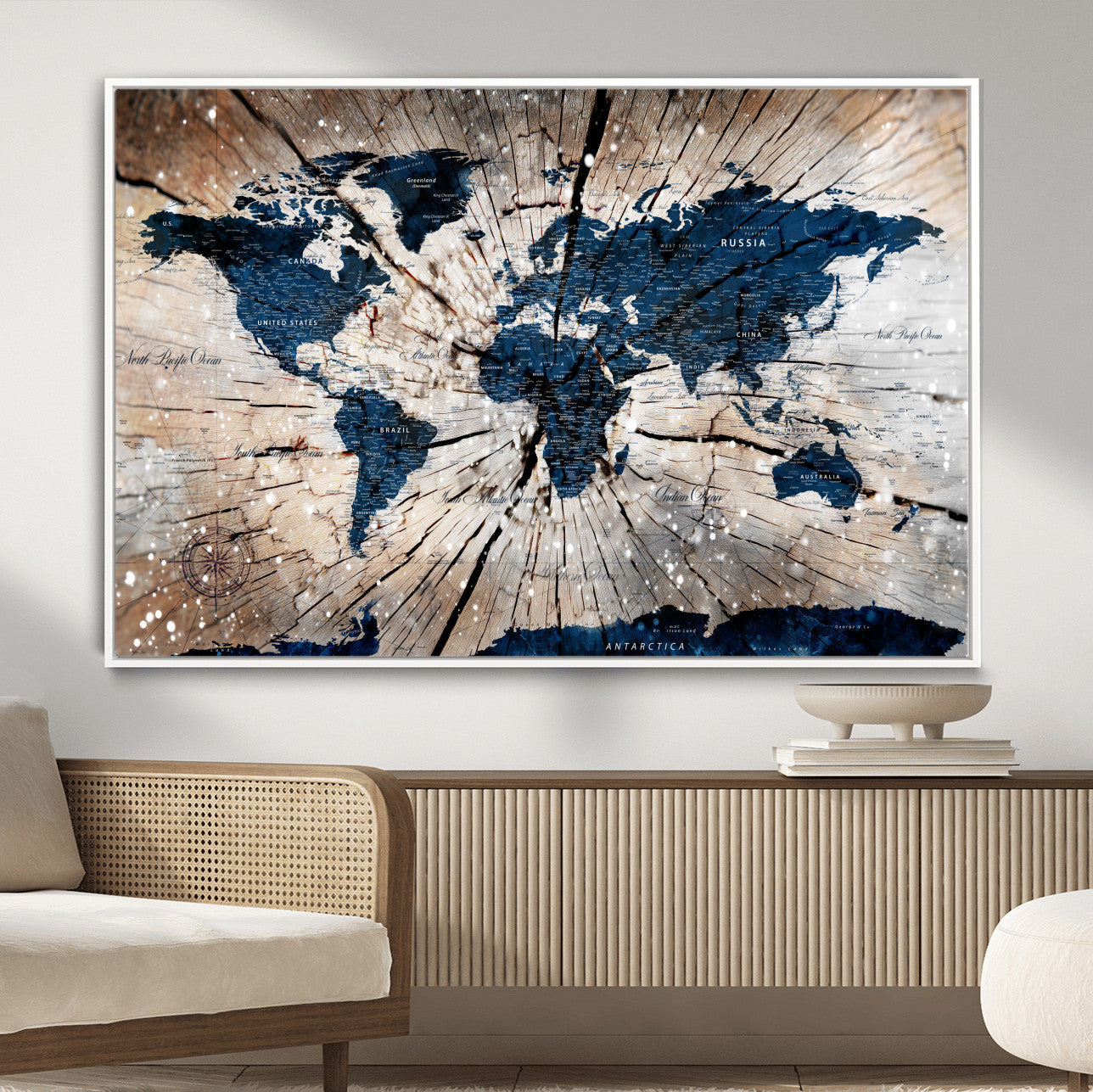 99001695-MGV-FC-36X24 - World Map Wall Art Canvas Print, Modern Decorative Framed Map Artwork Prints for Living Room, Office, Bedroom Wall Decor