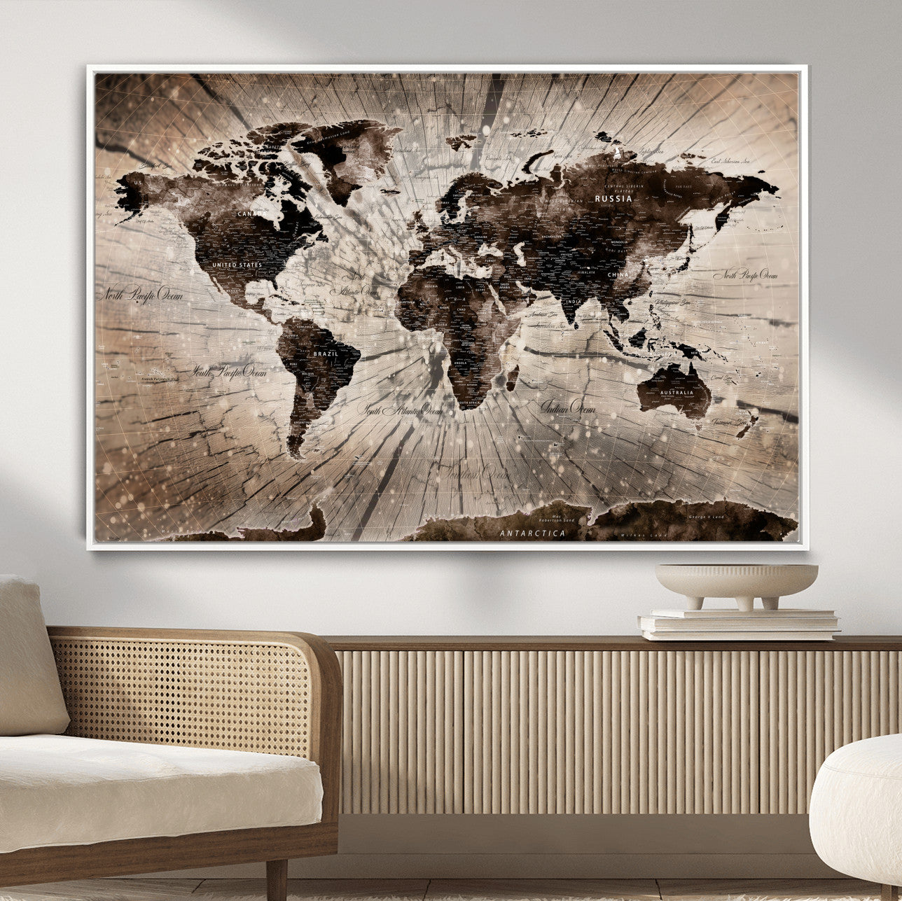 35326624-MGV-FC-36X24 - World Map Wall Art Canvas Print, Modern Decorative Framed Map Artwork Prints for Living Room, Office, Bedroom Wall Decor