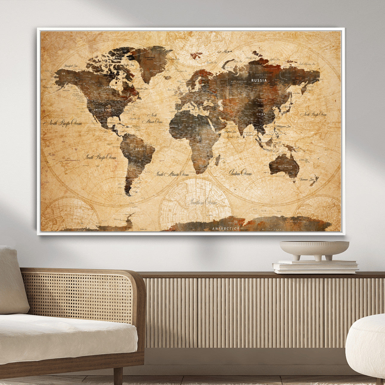 14542905-MGV-FC-36X24 - Push Pin World Map Canvas Print – Travel Tracker Wall Art for Couples, Perfect Anniversary Gift for Home or Office Decor