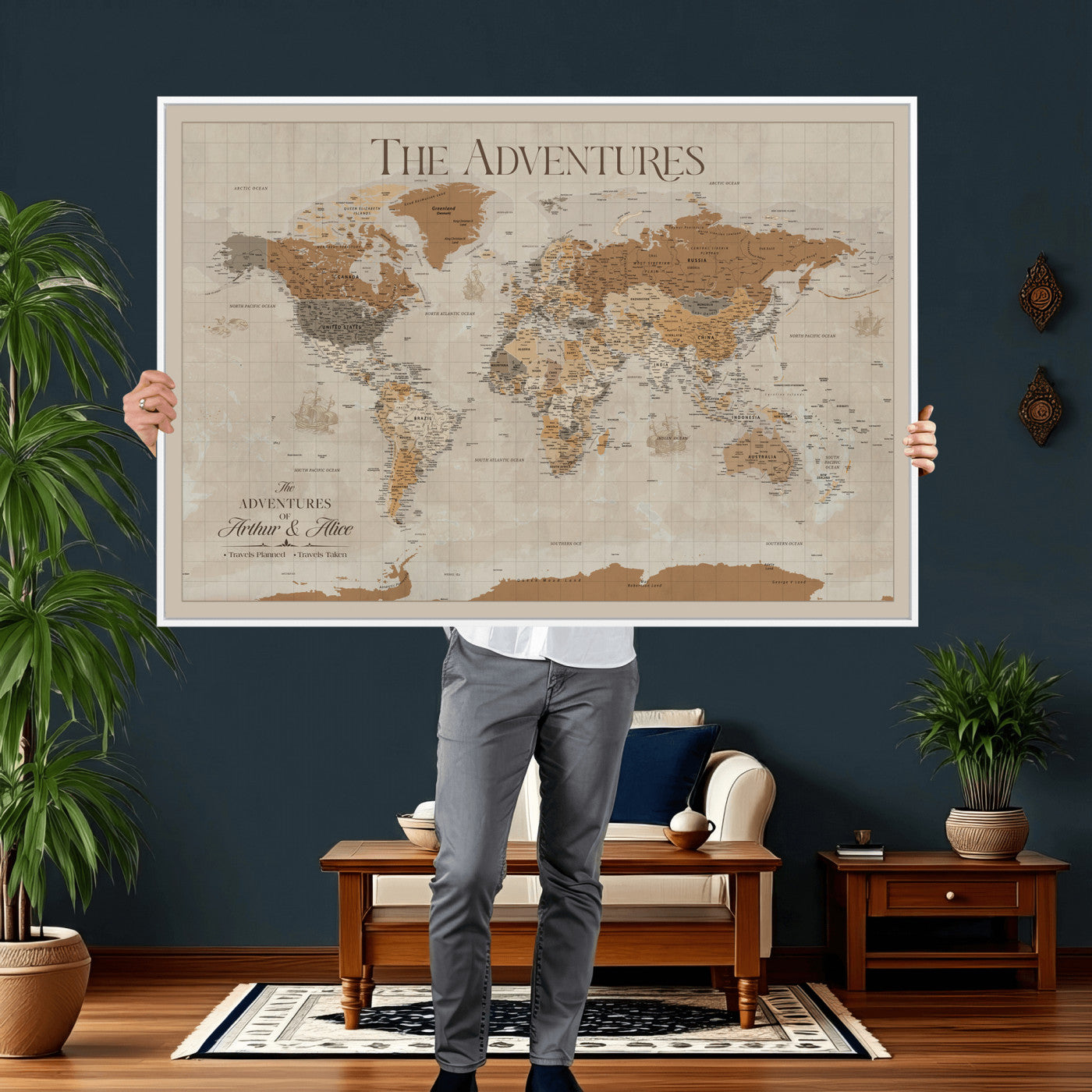 57738274-MGV-CV-36X24 - Custom Push Pin World Map Wall Art Canvas Print – Personalized Travel Tracker - NEWMAP-10