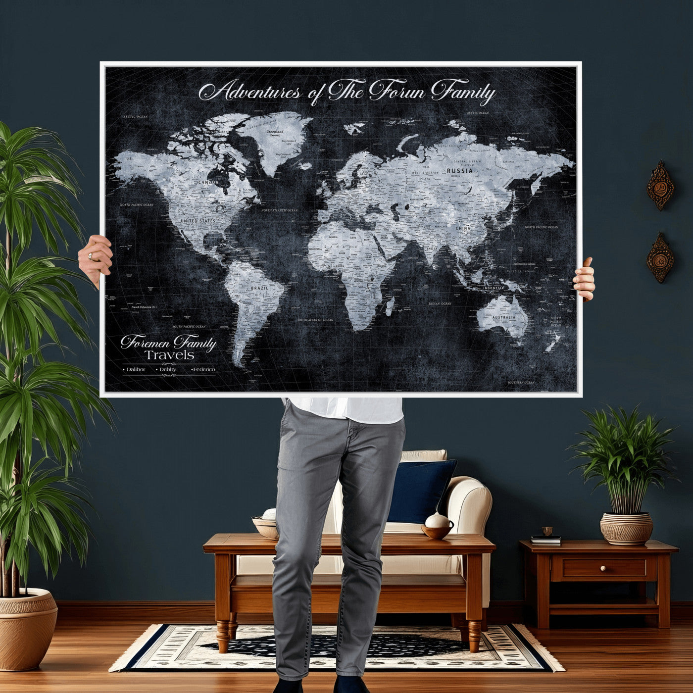 26826520-MGV-CV-36X24 - Custom Push Pin World Map Wall Art Canvas Print – Personalized Travel Tracker with Pins Framed Large for Home and Office Decor