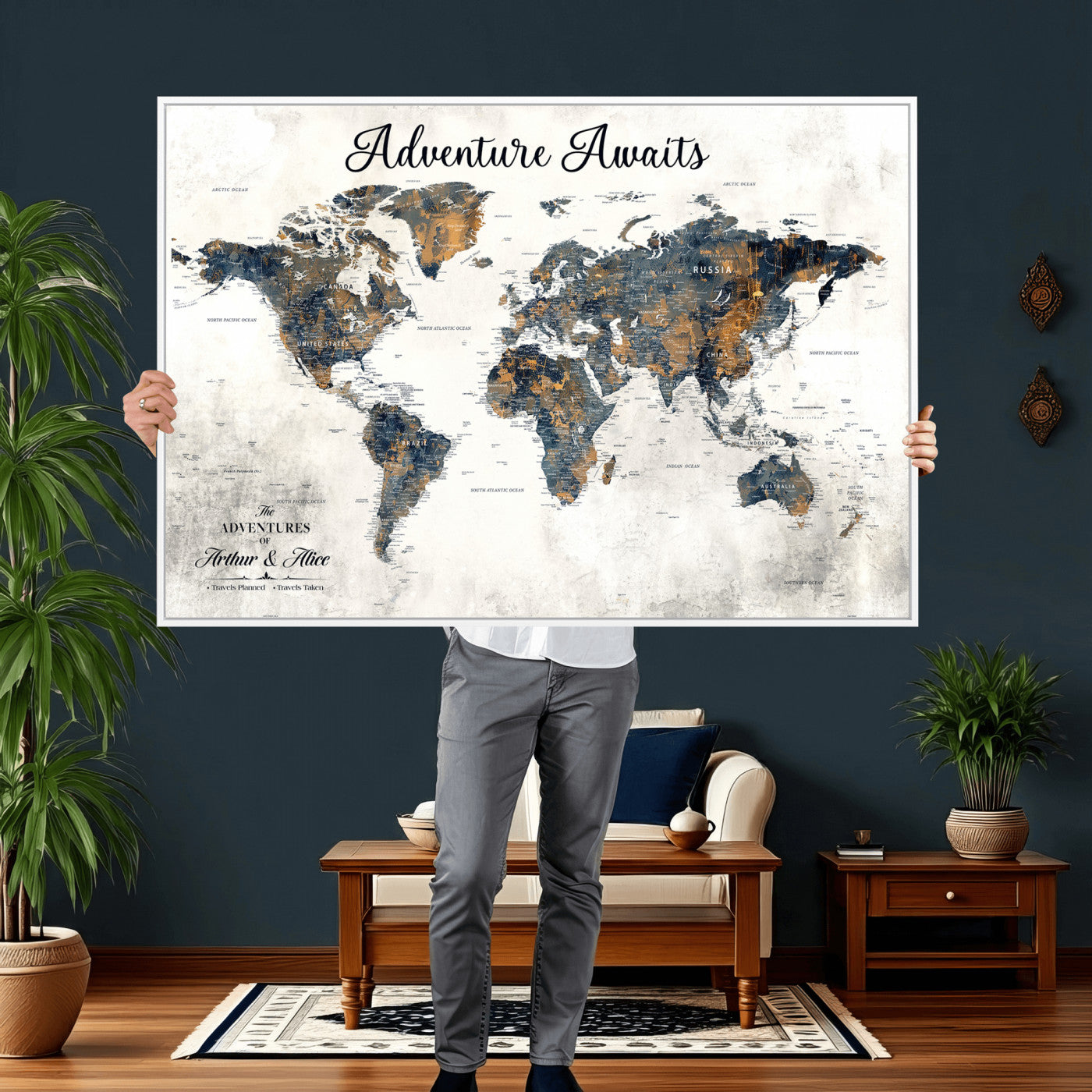 26041262-MGV-CV-36X24 - Custom Push Pin World Map Wall Art Canvas Print – Personalized Travel Tracker with Pins Framed Large Print - NEWMAP-6