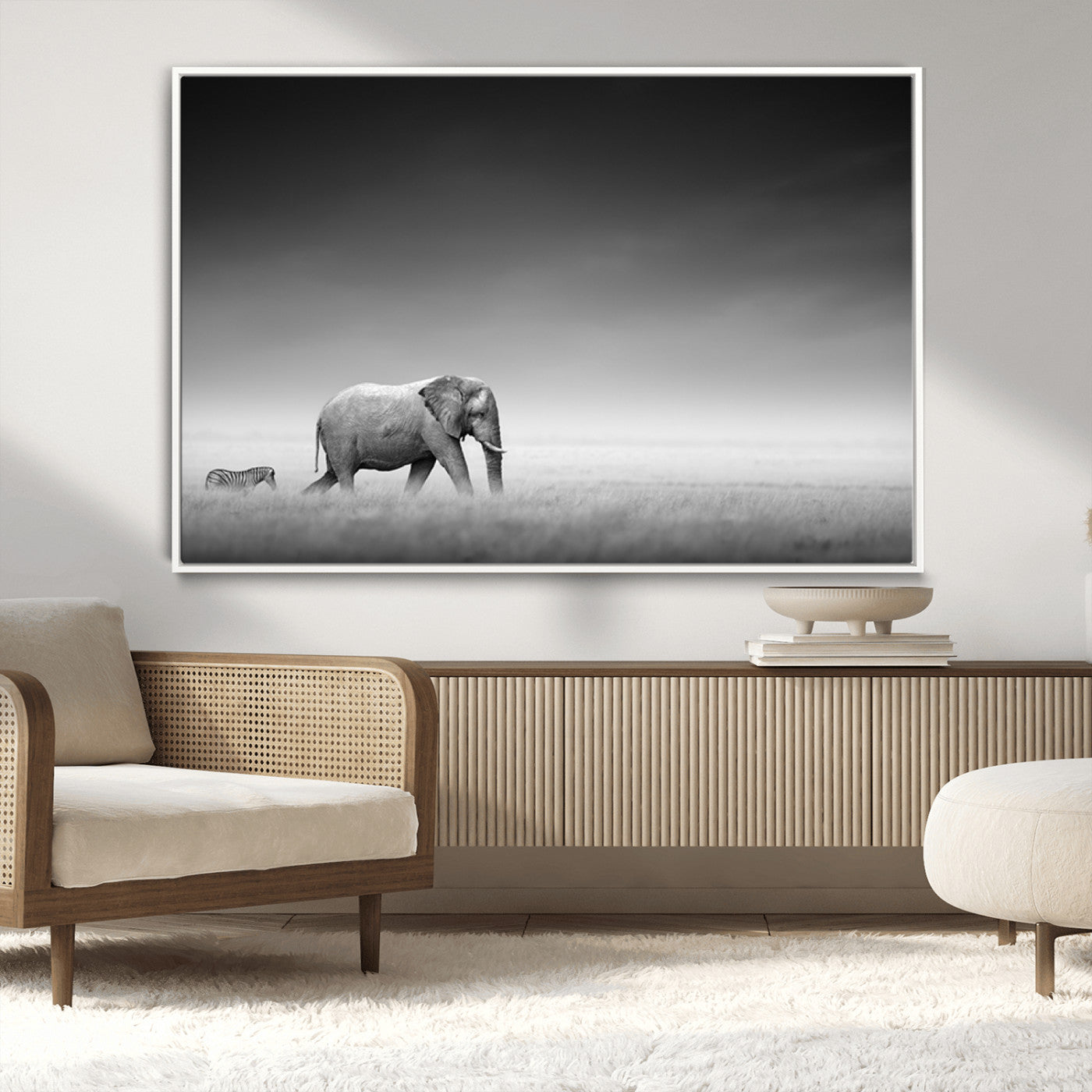 MGV-FC-36X24 - Elephand and Zebra Wall Art Canvas Print, Modern Artwork